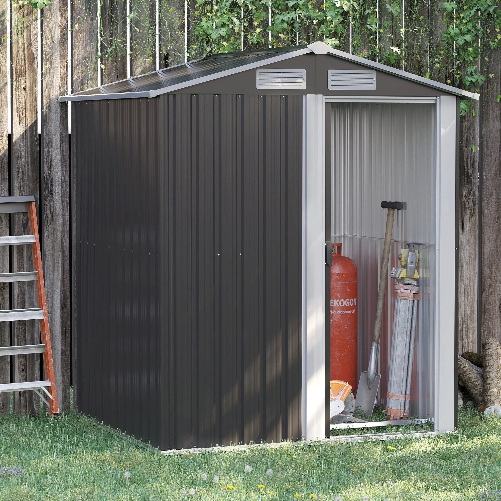 Galvanised 5 x 4' Single Door Reverse Apex Shed Steel Grey by Steadfast - Image 2