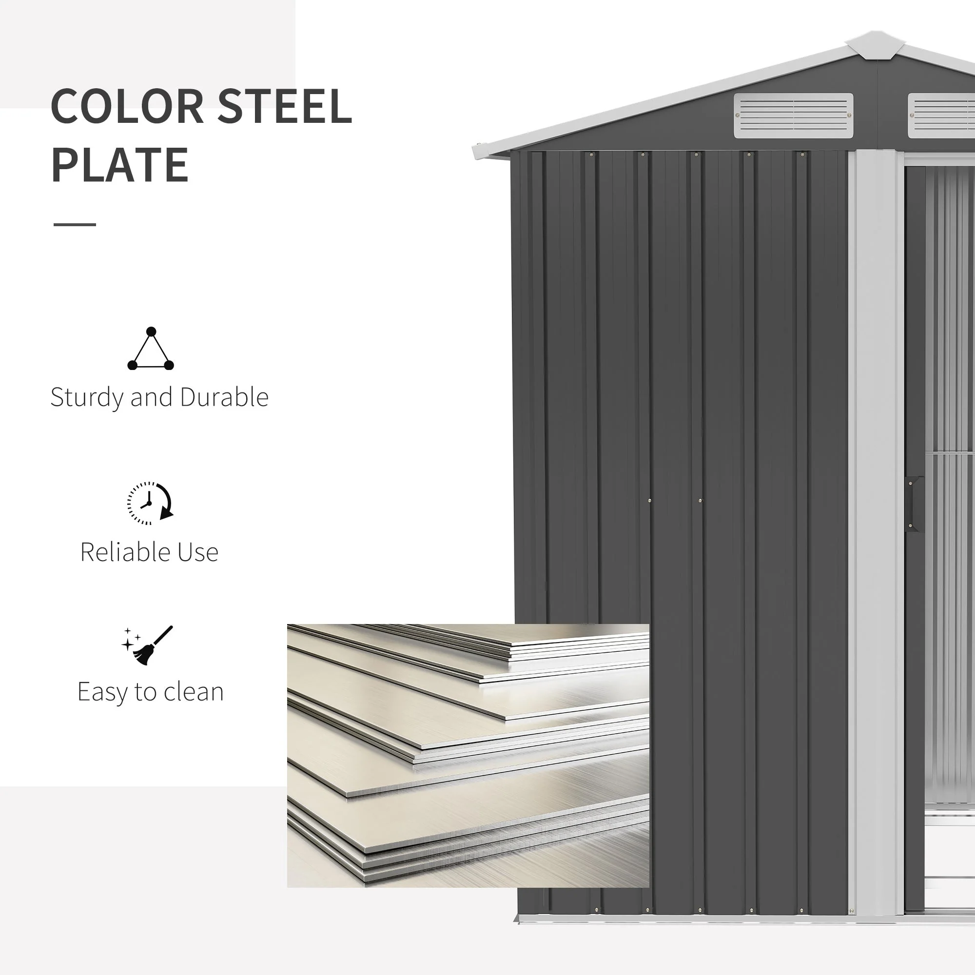 Galvanised 5 x 4' Single Door Reverse Apex Shed Steel Grey by Steadfast - Image 4