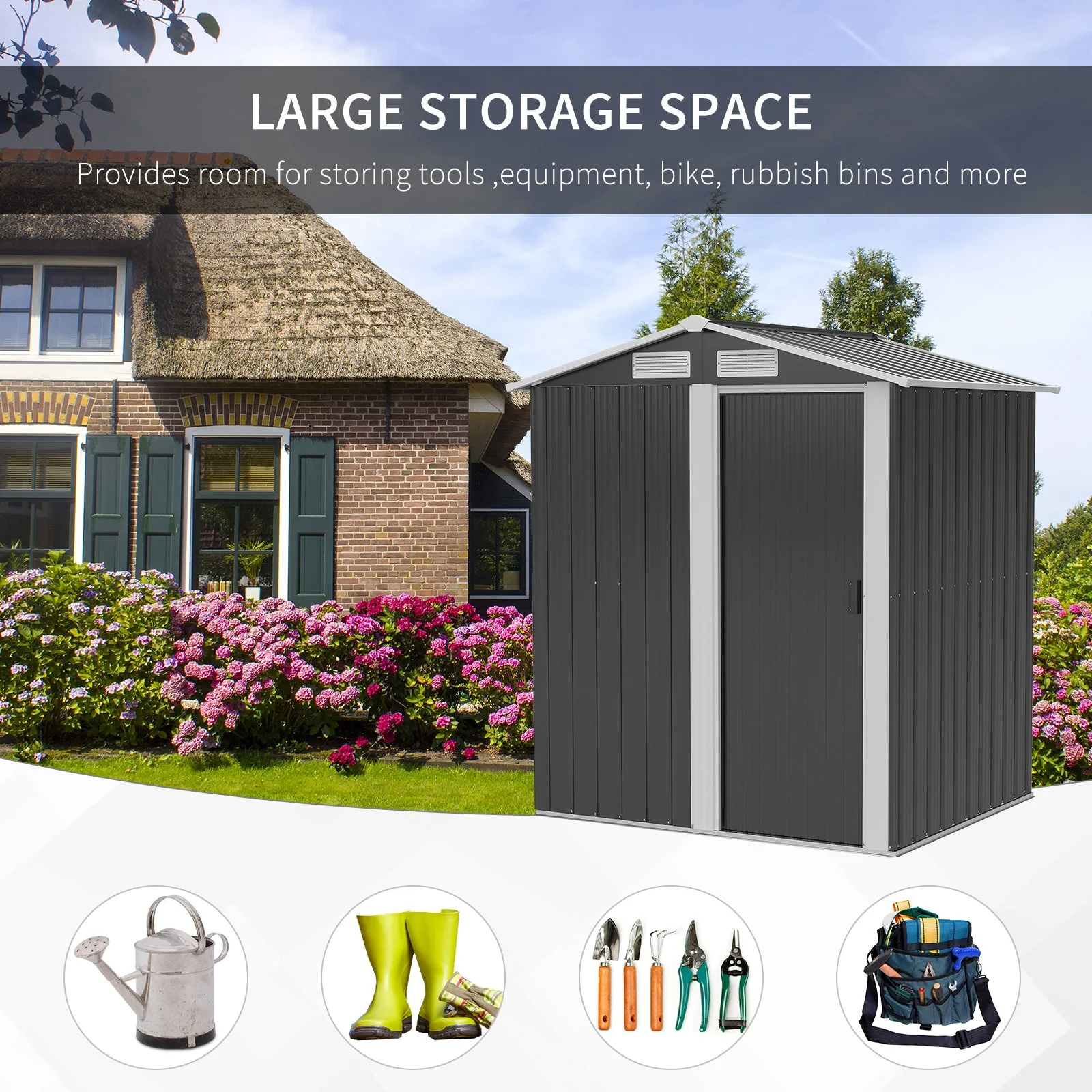Galvanised 5 x 4' Single Door Reverse Apex Shed Steel Grey by Steadfast - Image 6