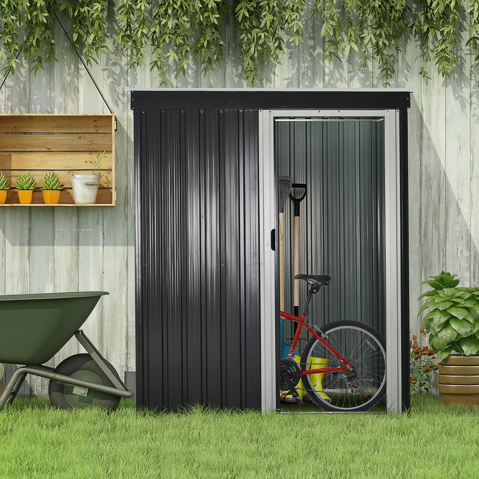 Galvanised 5 x3' Single Door Pent Garden Store Steel Black by Steadfast - Image 2