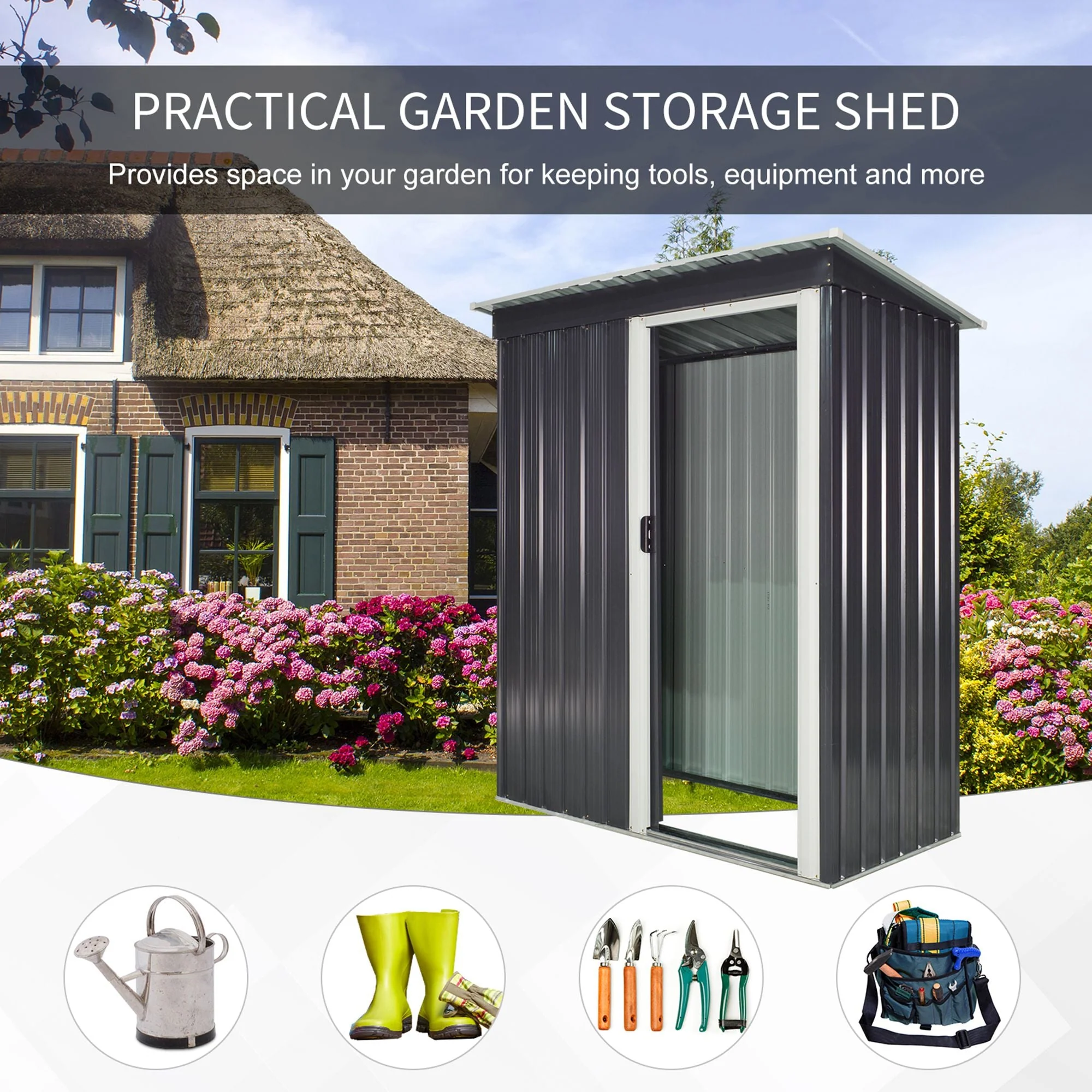 Galvanised 5 x3' Single Door Pent Garden Store Steel Black by Steadfast - Image 6