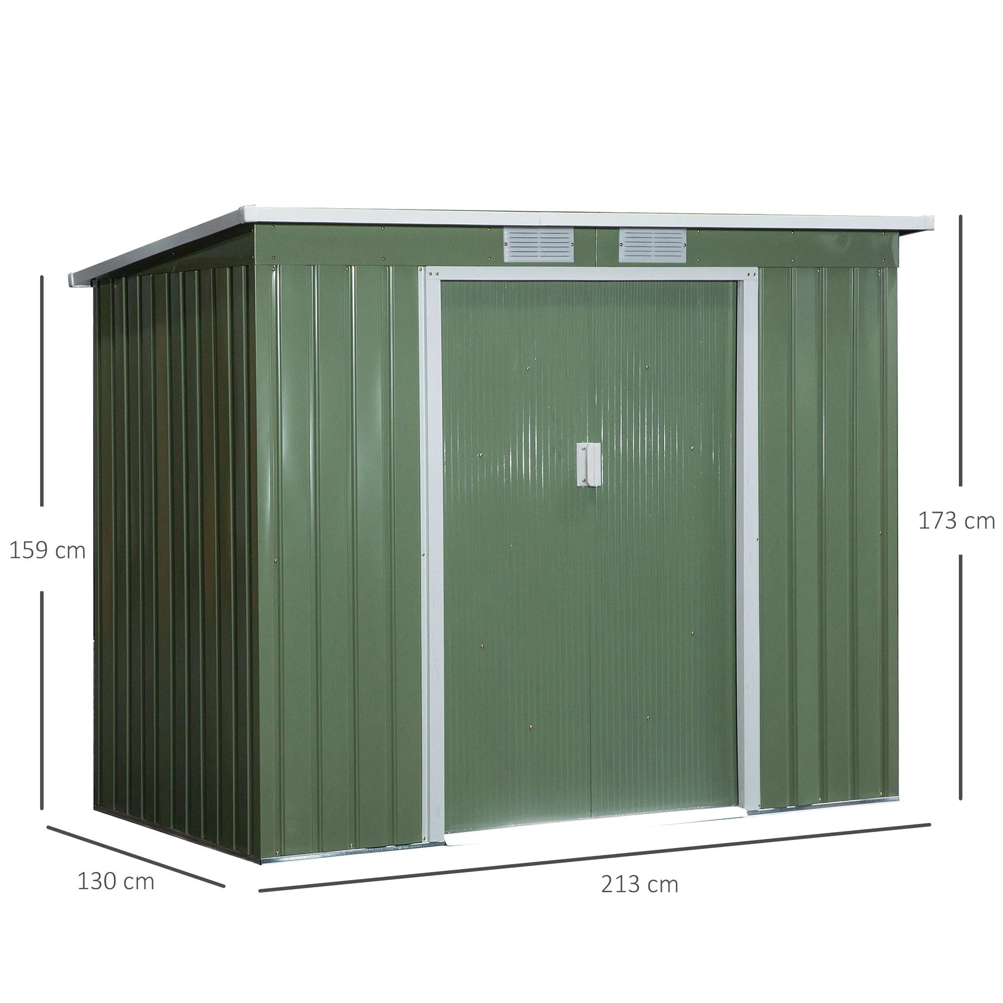 Galvanised 7 x 4' Double Door Pent Garden Store With Ventilation Steel Green by Steadfast - Image 3