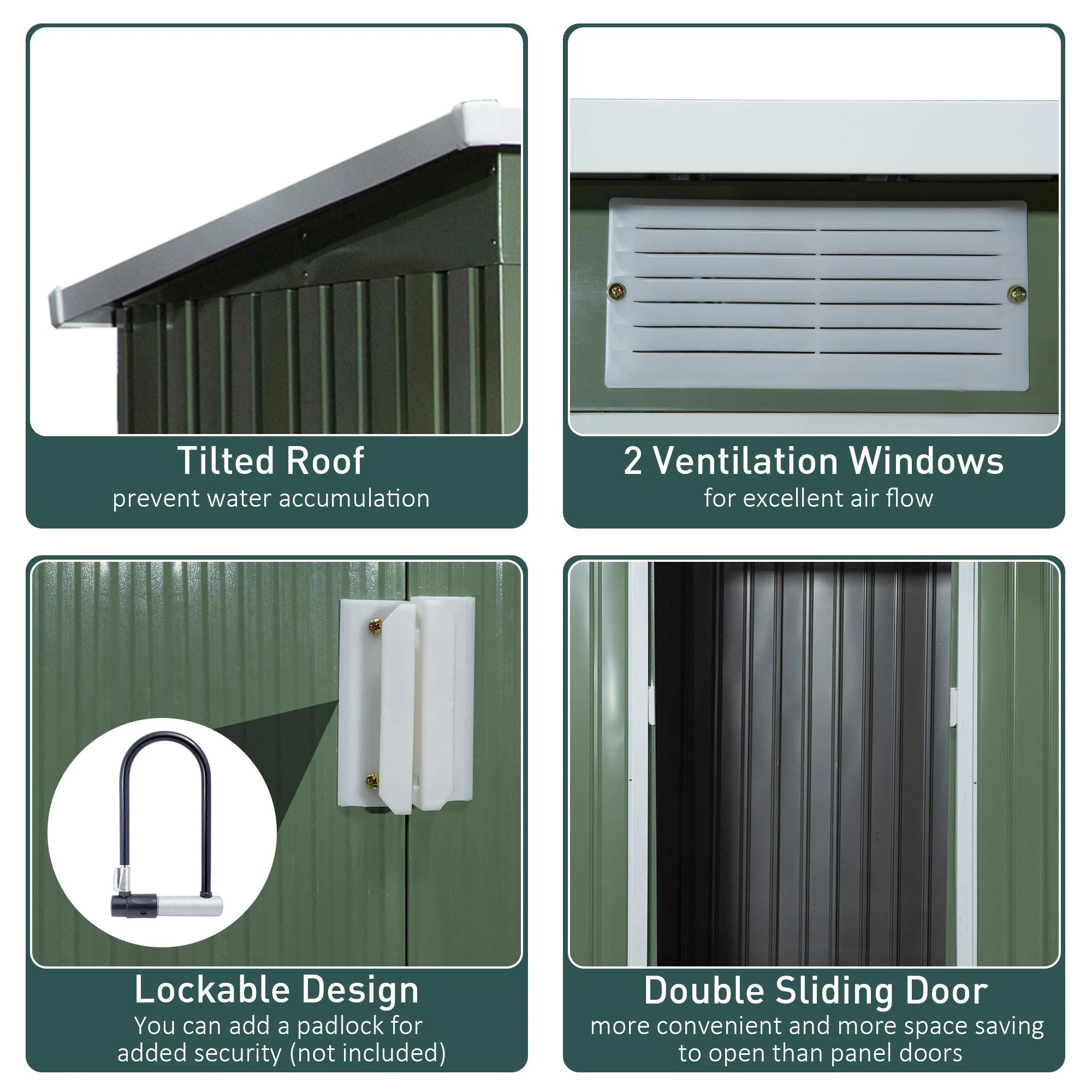 Galvanised 7 x 4' Double Door Pent Garden Store With Ventilation Steel Green by Steadfast - Image 5