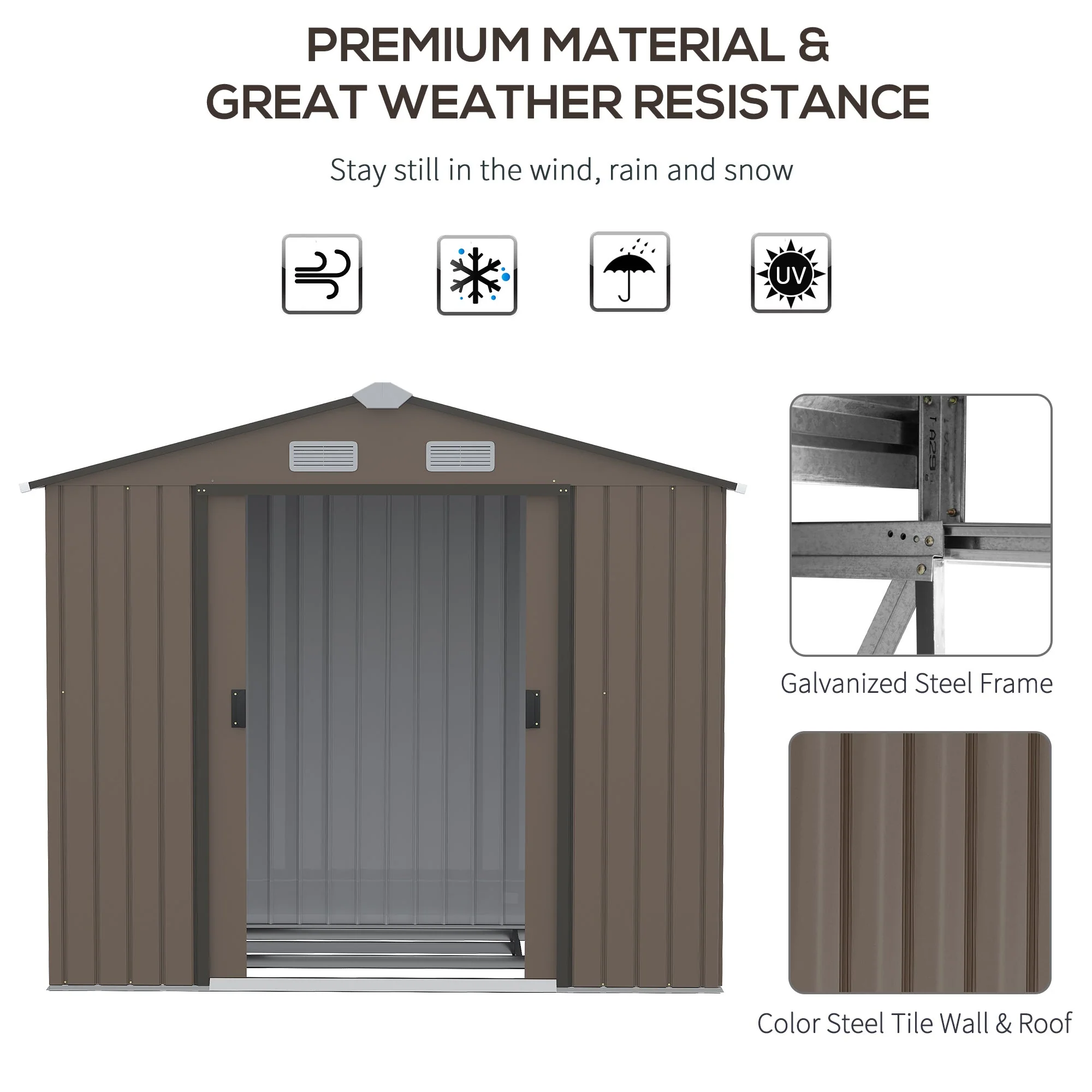 Galvanised 7 x 4' Double Door Apex Garden Shed Lockable Steel Brown by Steadfast - Image 3