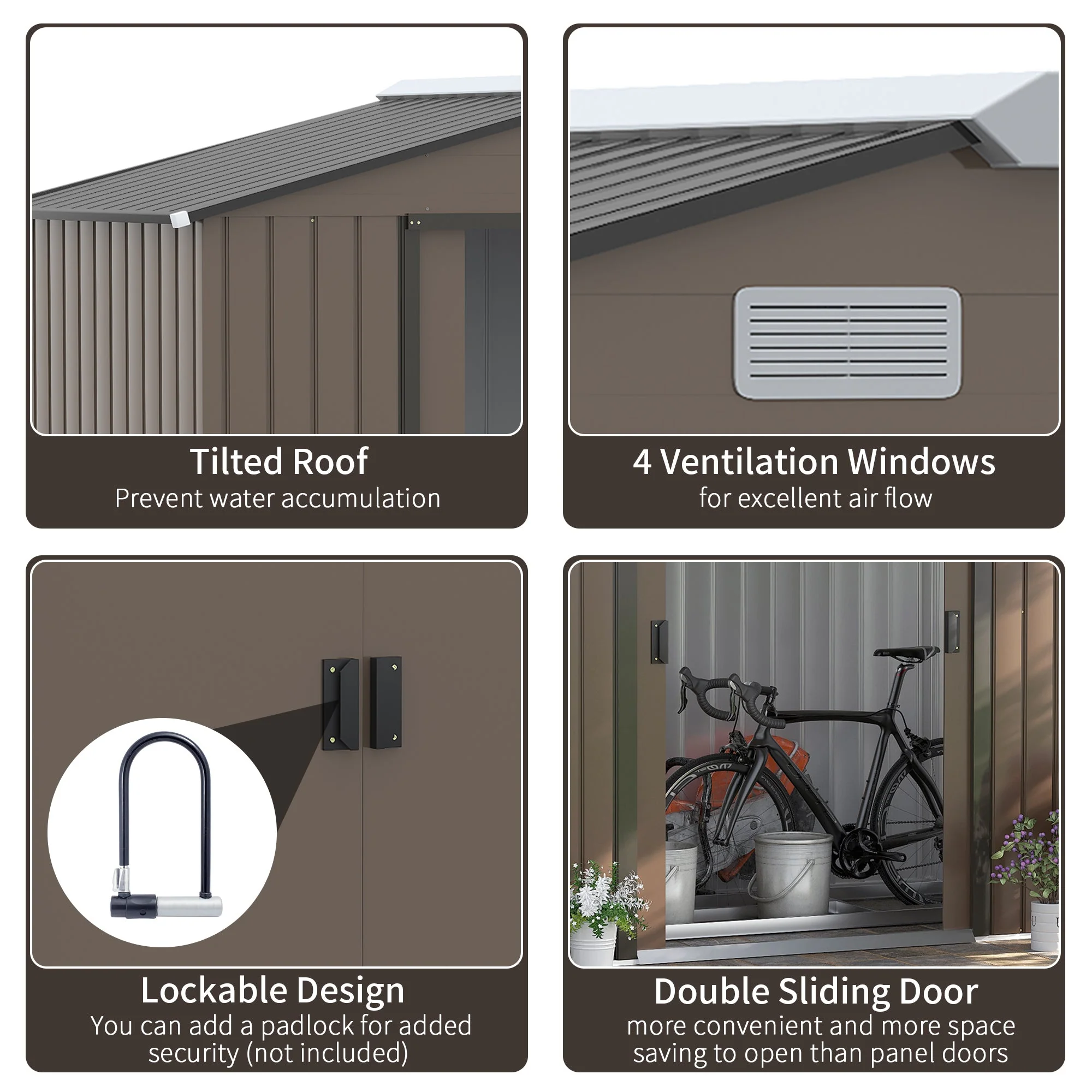 Galvanised 7 x 4' Double Door Apex Garden Shed Lockable Steel Brown by Steadfast - Image 4