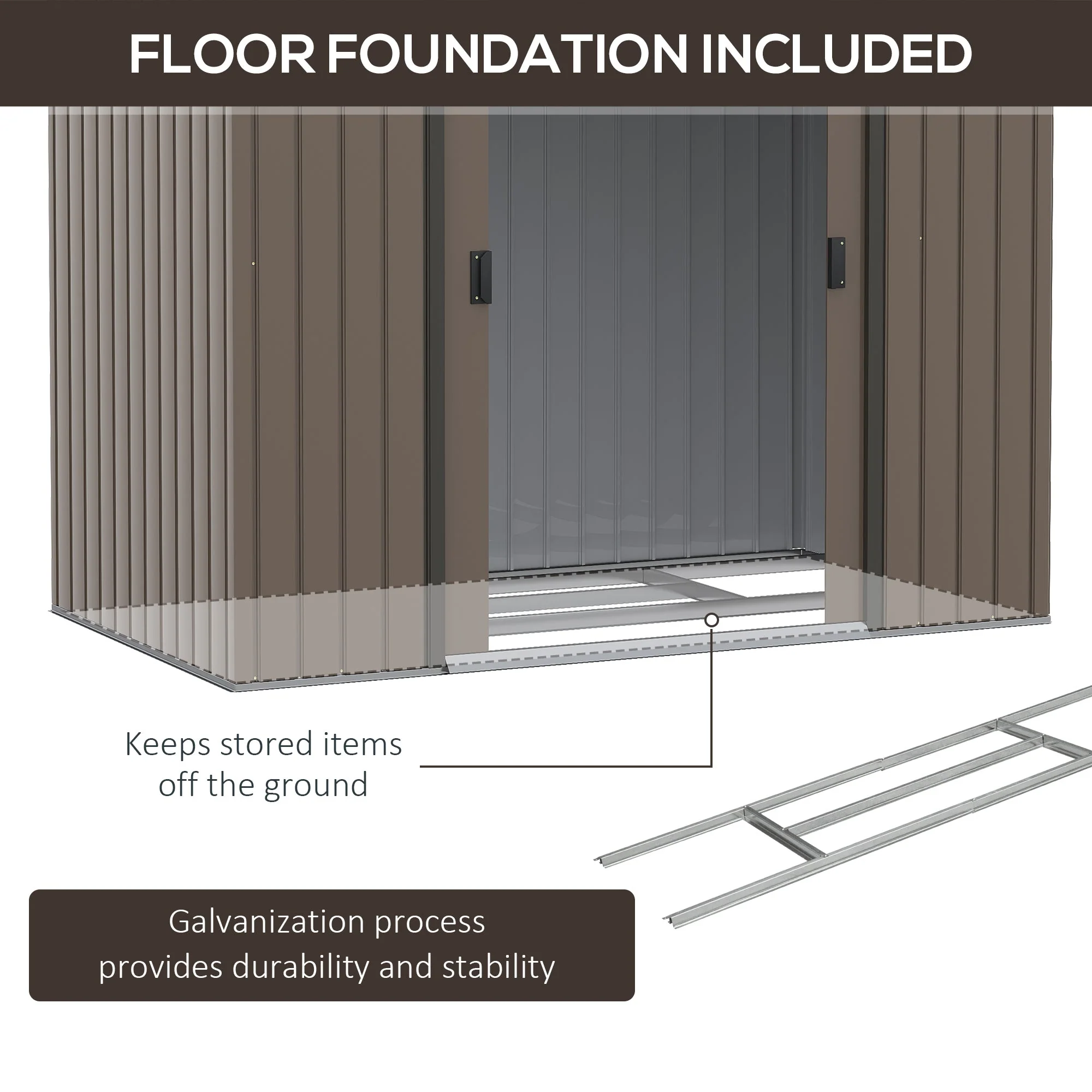 Galvanised 7 x 4' Double Door Apex Garden Shed Lockable Steel Brown by Steadfast - Image 5
