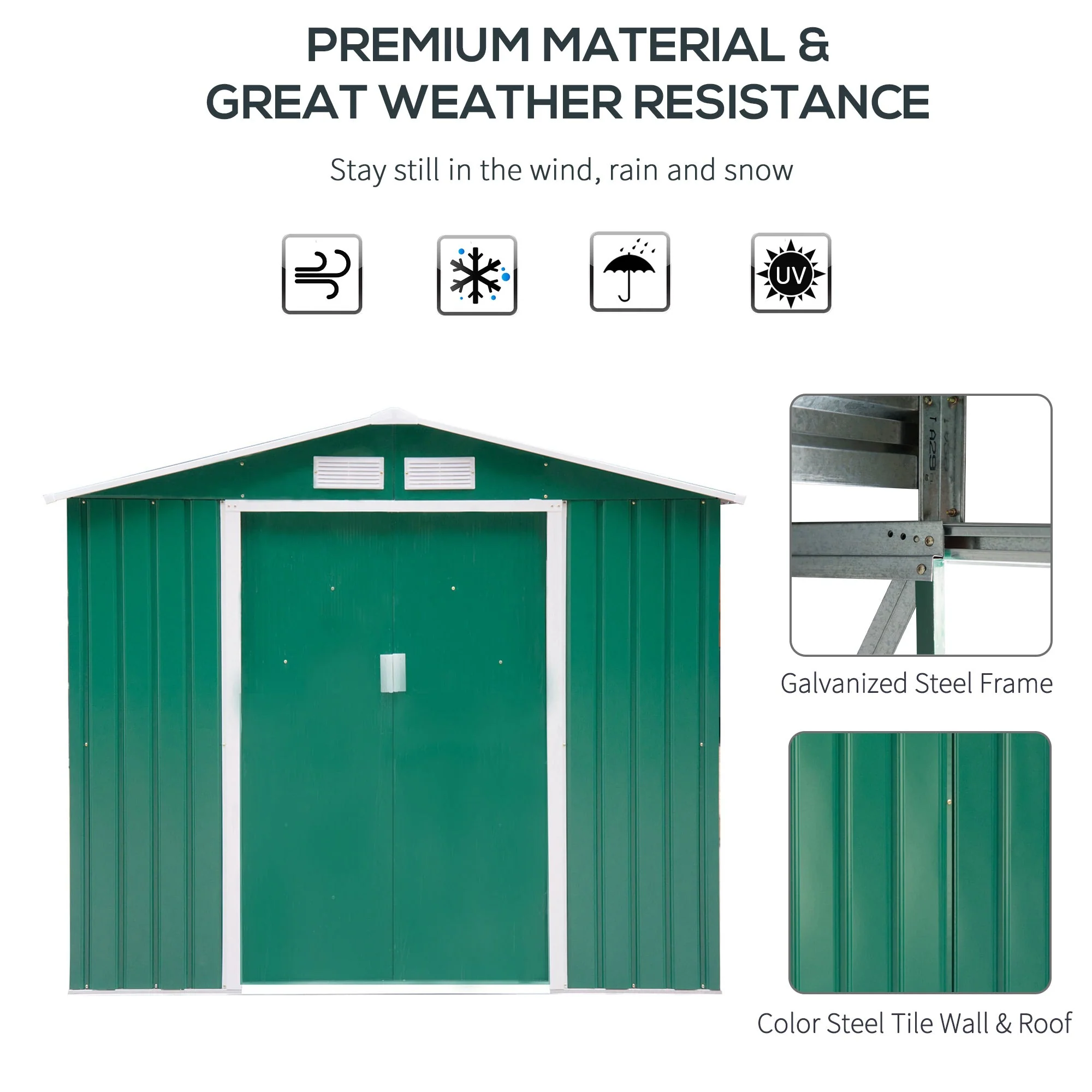 Galvanised 7 x 4' Double Door Apex Garden Shed Lockable Steel Green by Steadfast - Image 4