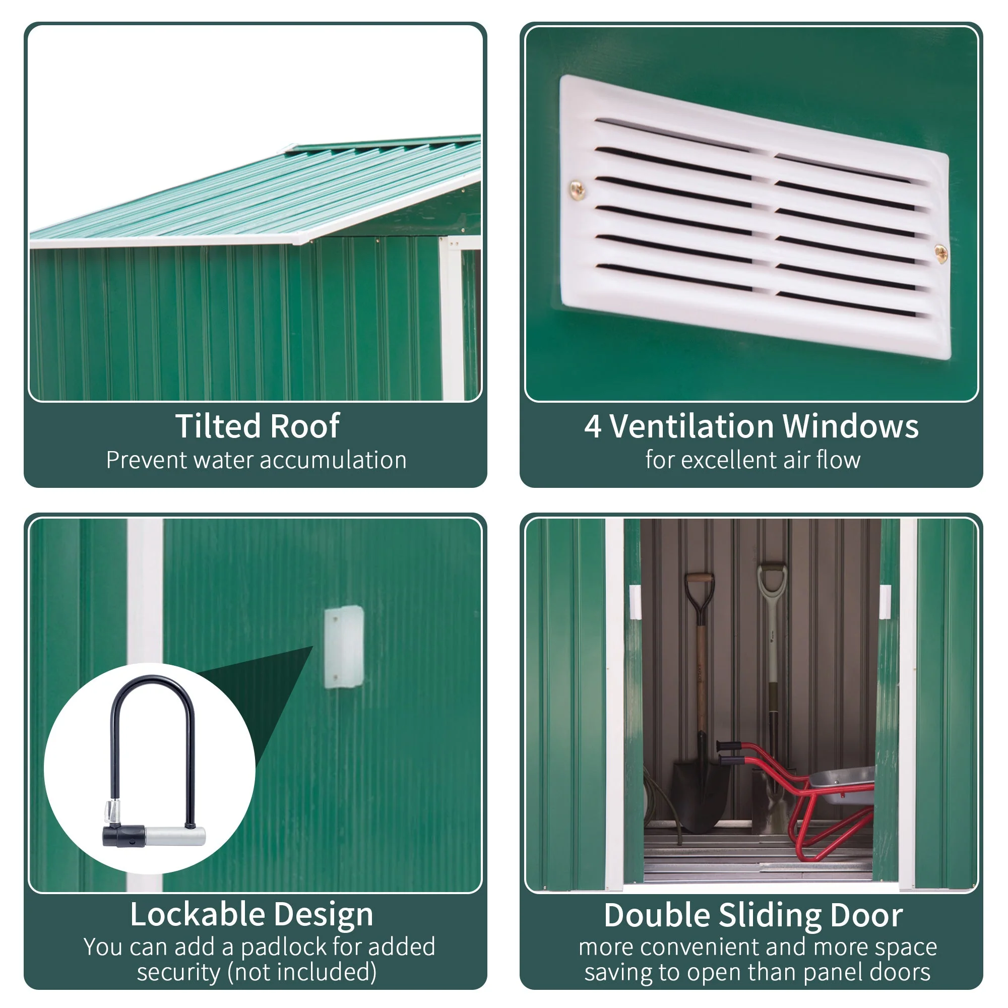 Galvanised 7 x 4' Double Door Apex Garden Shed Lockable Steel Green by Steadfast - Image 5
