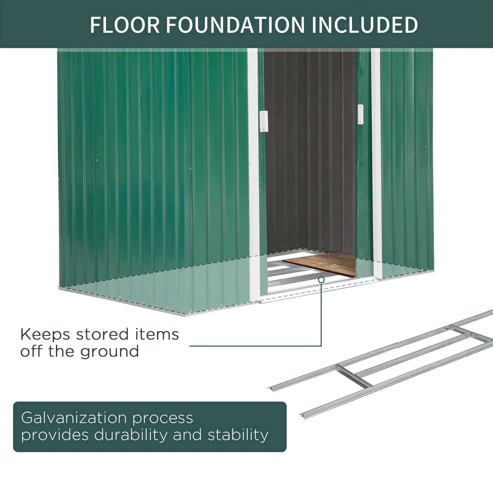 Galvanised 7 x 4' Double Door Apex Garden Shed Lockable Steel Green by Steadfast - Image 7