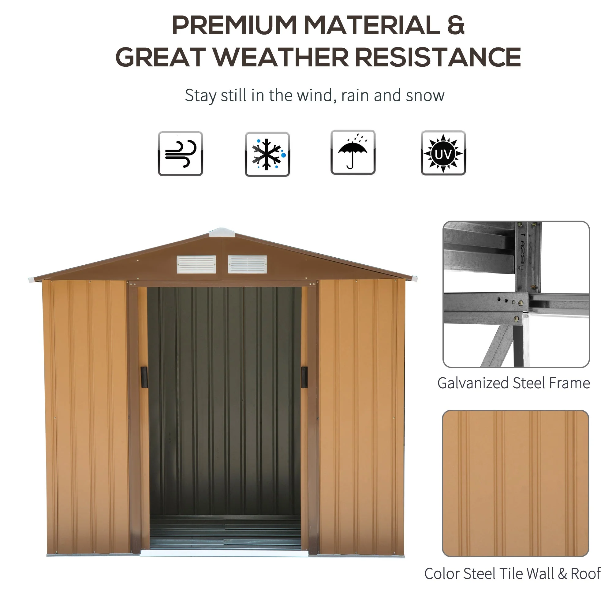Galvanised 7 x 4' Double Door Apex Garden Shed Lockable Steel Light Brown by Steadfast - Image 4