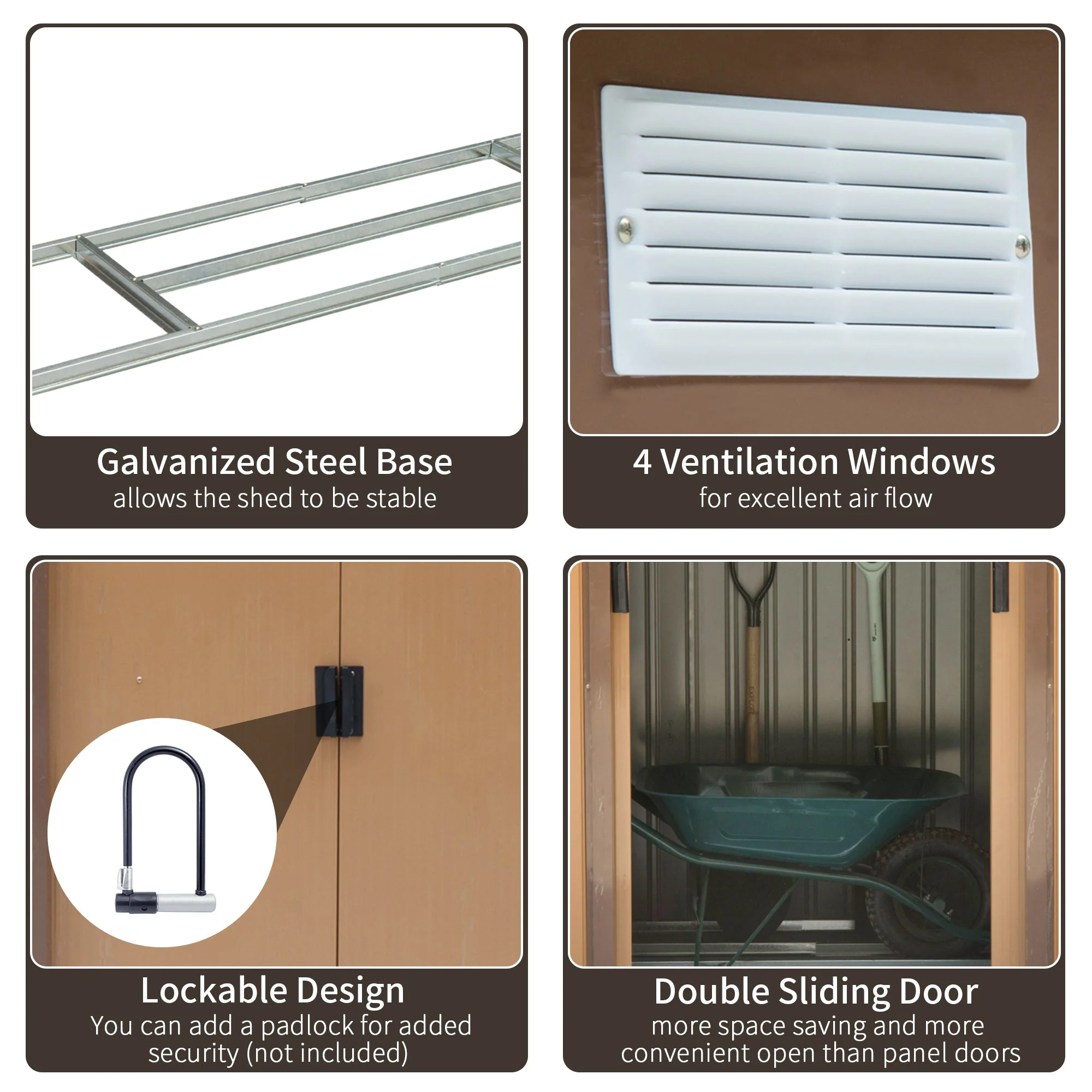 Galvanised 7 x 4' Double Door Apex Garden Shed Lockable Steel Light Brown by Steadfast - Image 5