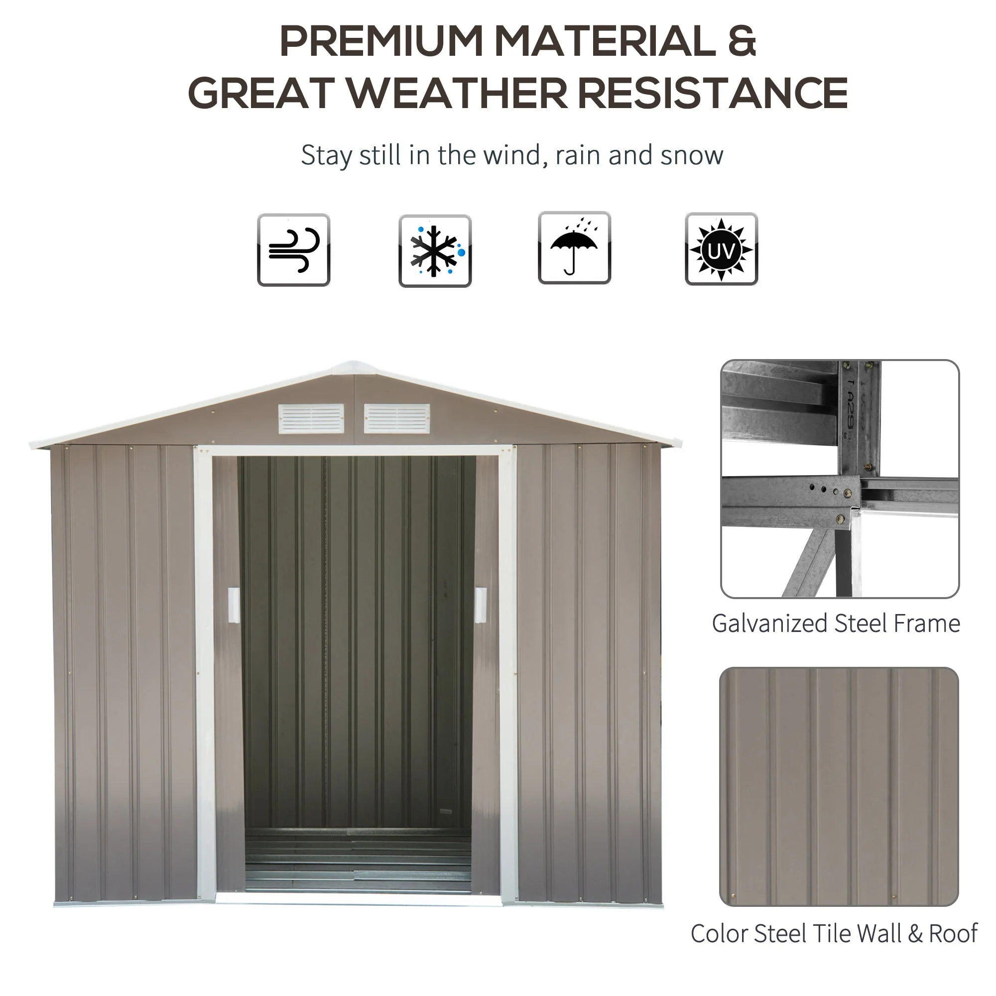 Galvanised 7 x 4' Double Door Apex Garden Shed Lockable With Ventilation Steel Grey by Steadfast - Image 3