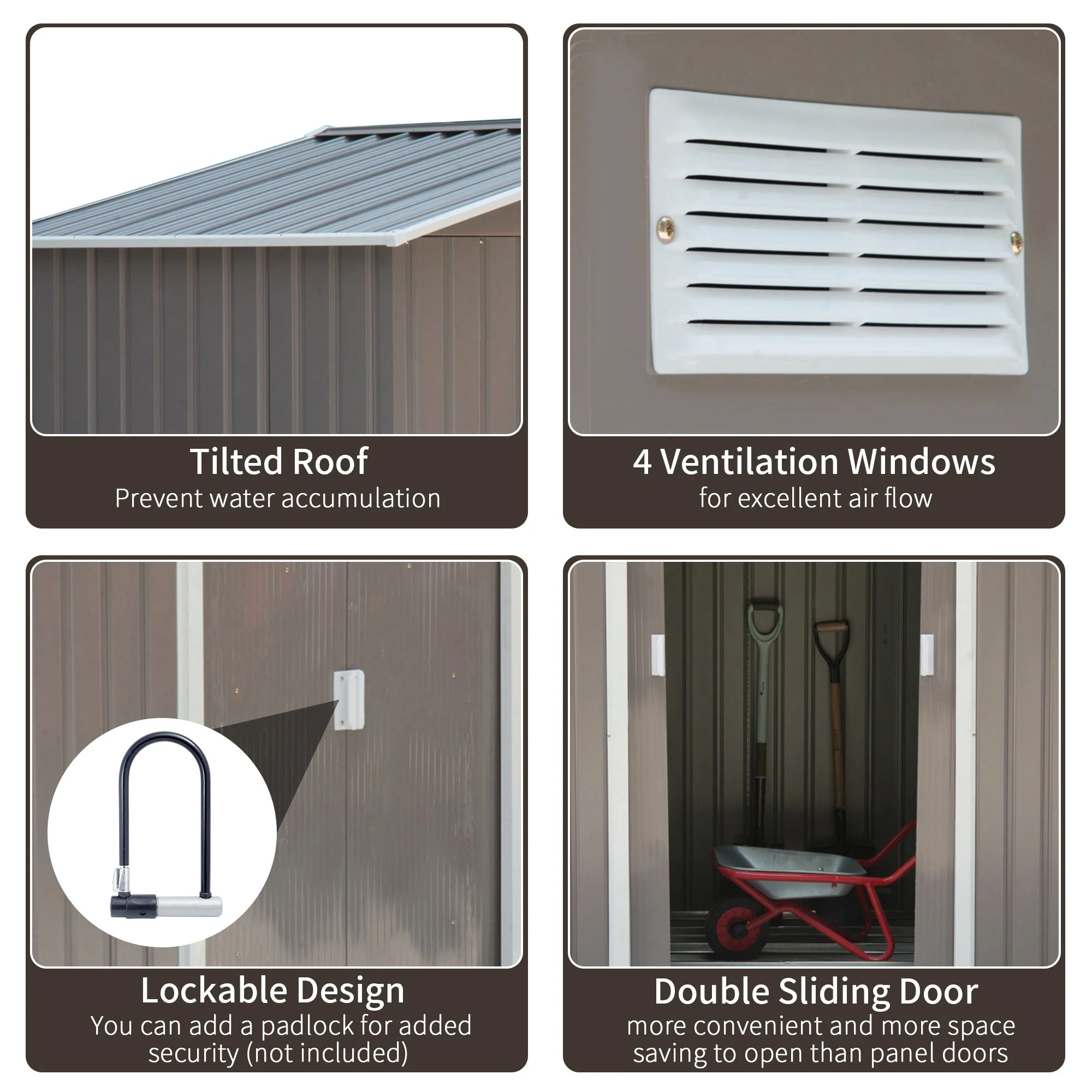 Galvanised 7 x 4' Double Door Apex Garden Shed Lockable With Ventilation Steel Grey by Steadfast - Image 4