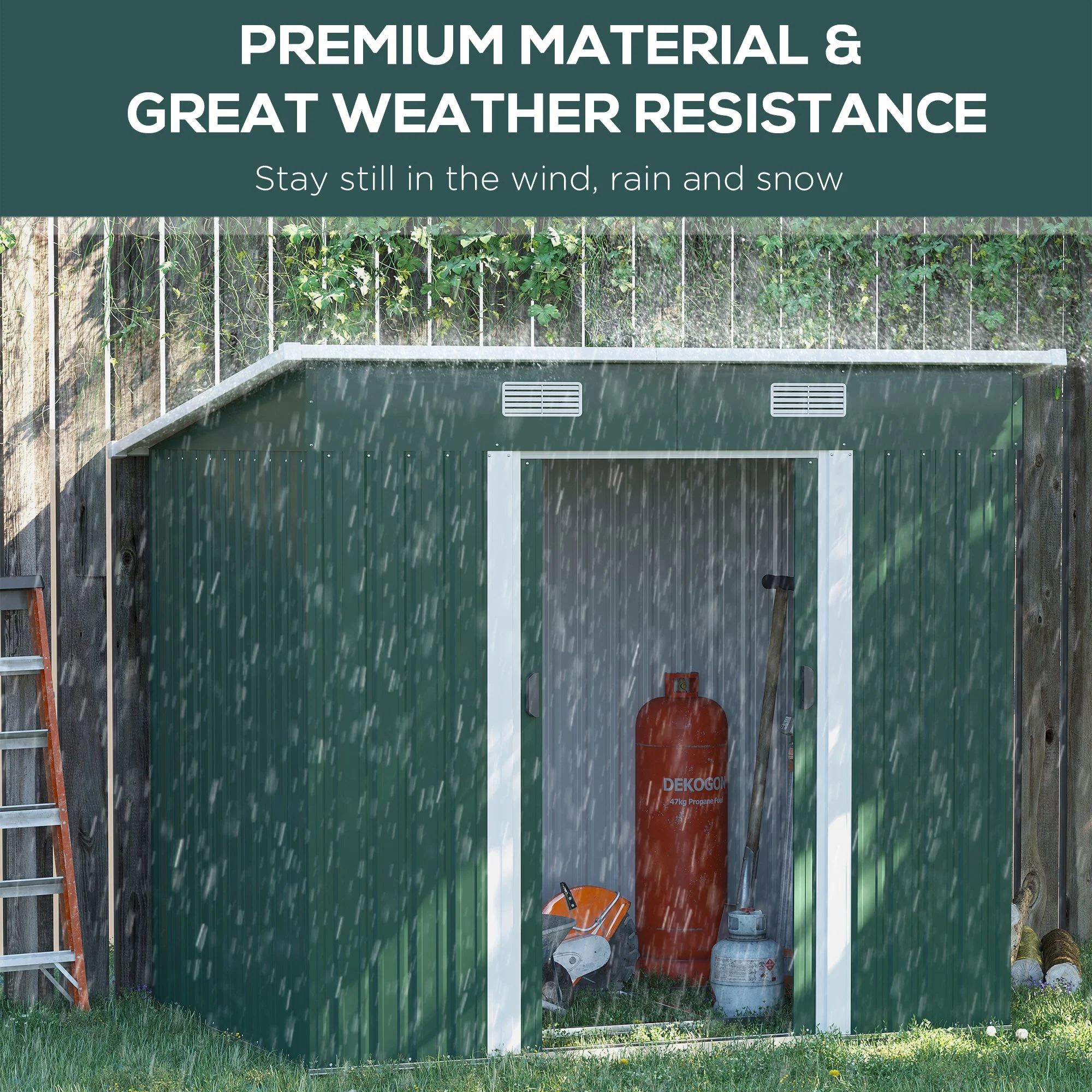Galvanised 7 x4' Double Door Pent Garden Store Steel Green by Steadfast - Image 5