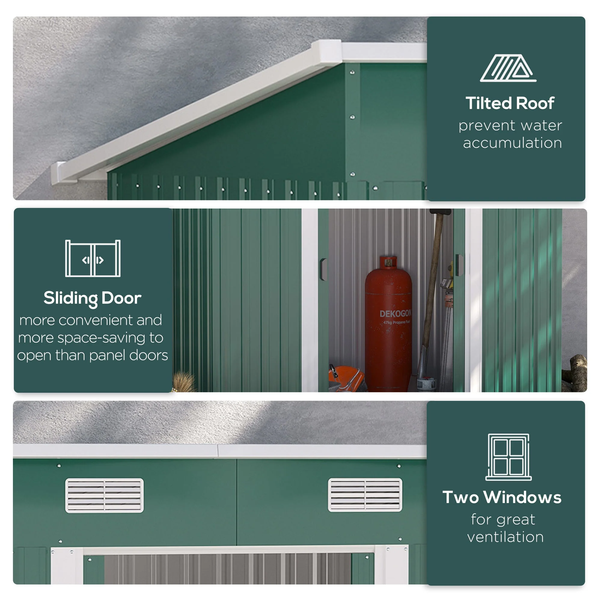 Galvanised 7 x4' Double Door Pent Garden Store Steel Green by Steadfast - Image 6