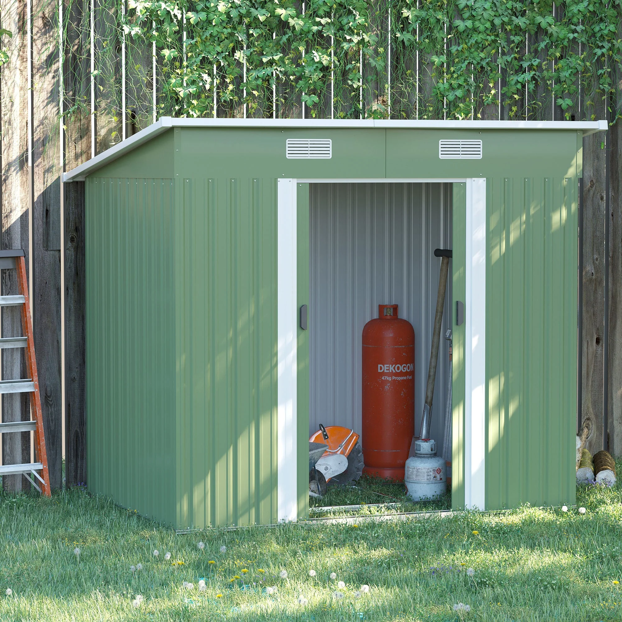 Galvanised 7 x4' Double Door Pent Garden Store Steel Light Green by Steadfast - Image 2
