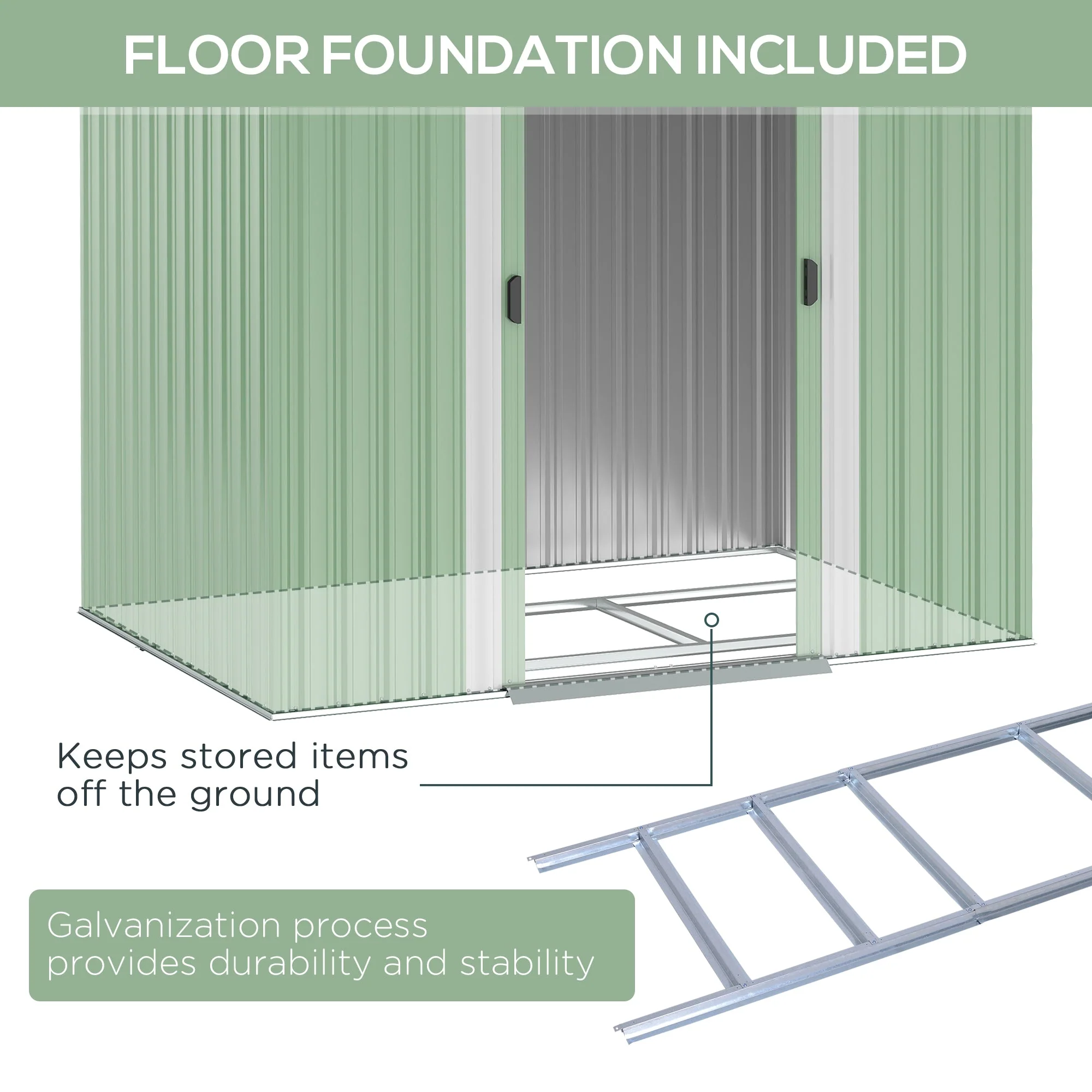 Galvanised 7 x4' Double Door Pent Garden Store Steel Light Green by Steadfast - Image 4