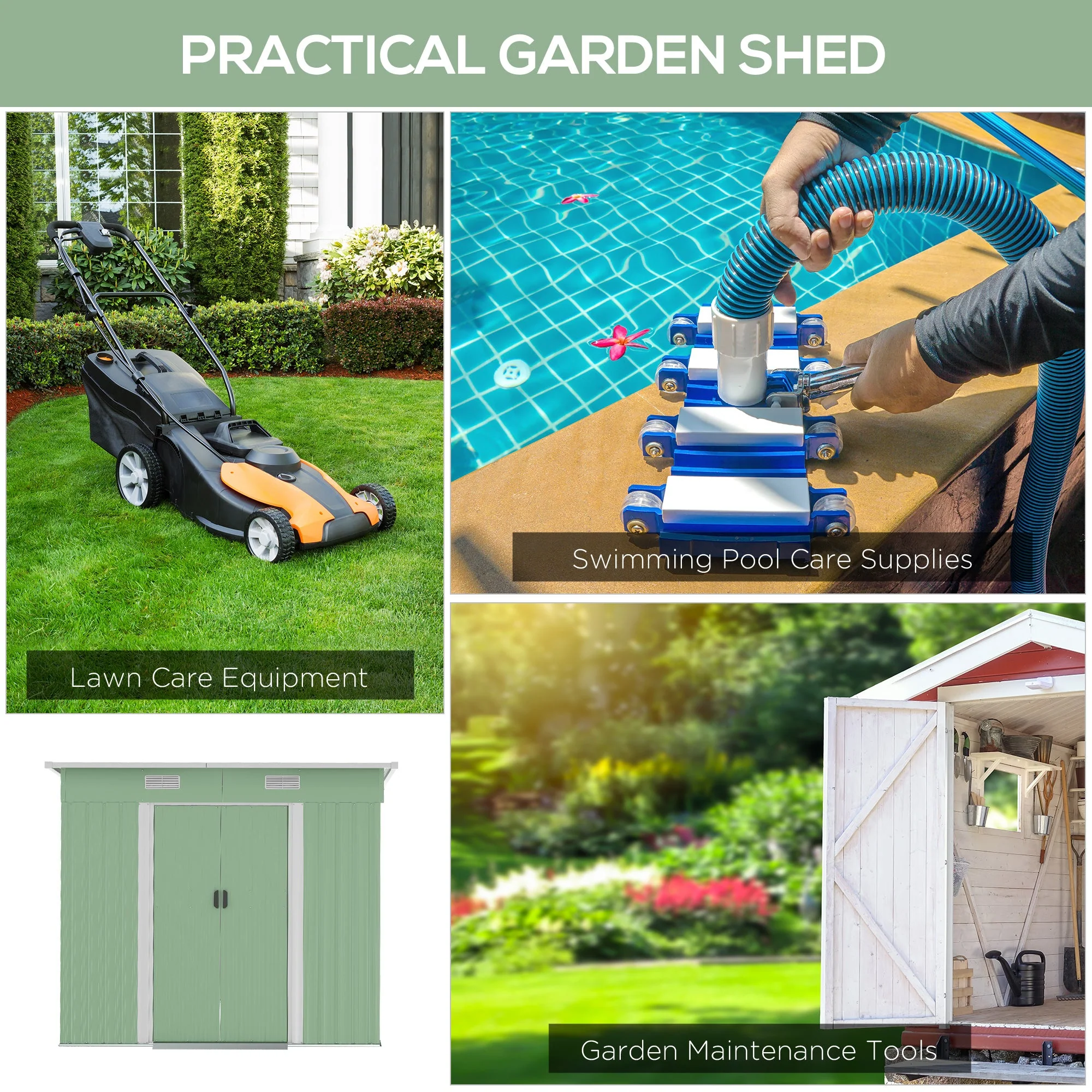 Galvanised 7 x4' Double Door Pent Garden Store Steel Light Green by Steadfast - Image 7
