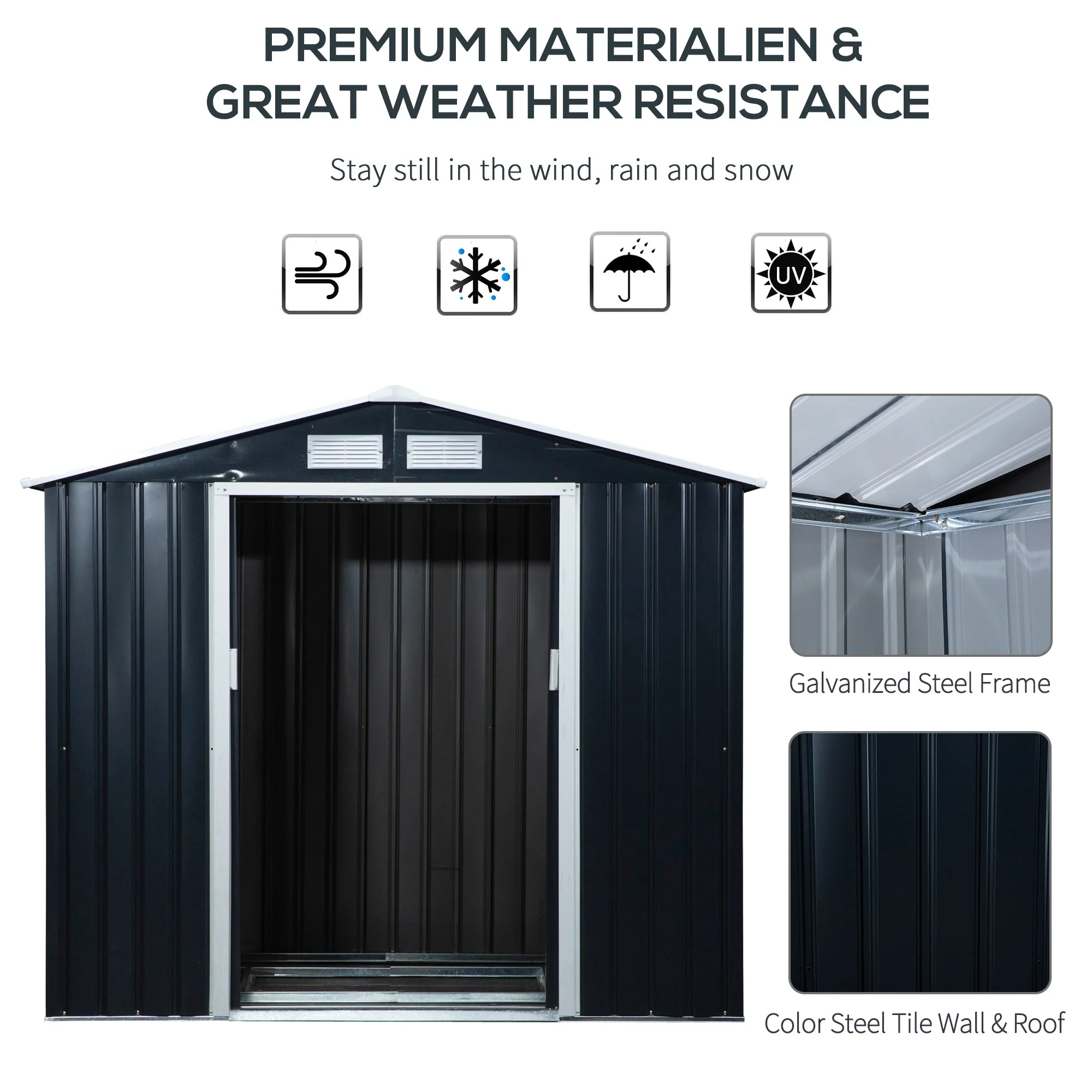 Galvanised 7x 4' Double Door Apex Garden Store Lockable Steel Dark Grey by Steadfast - Image 3