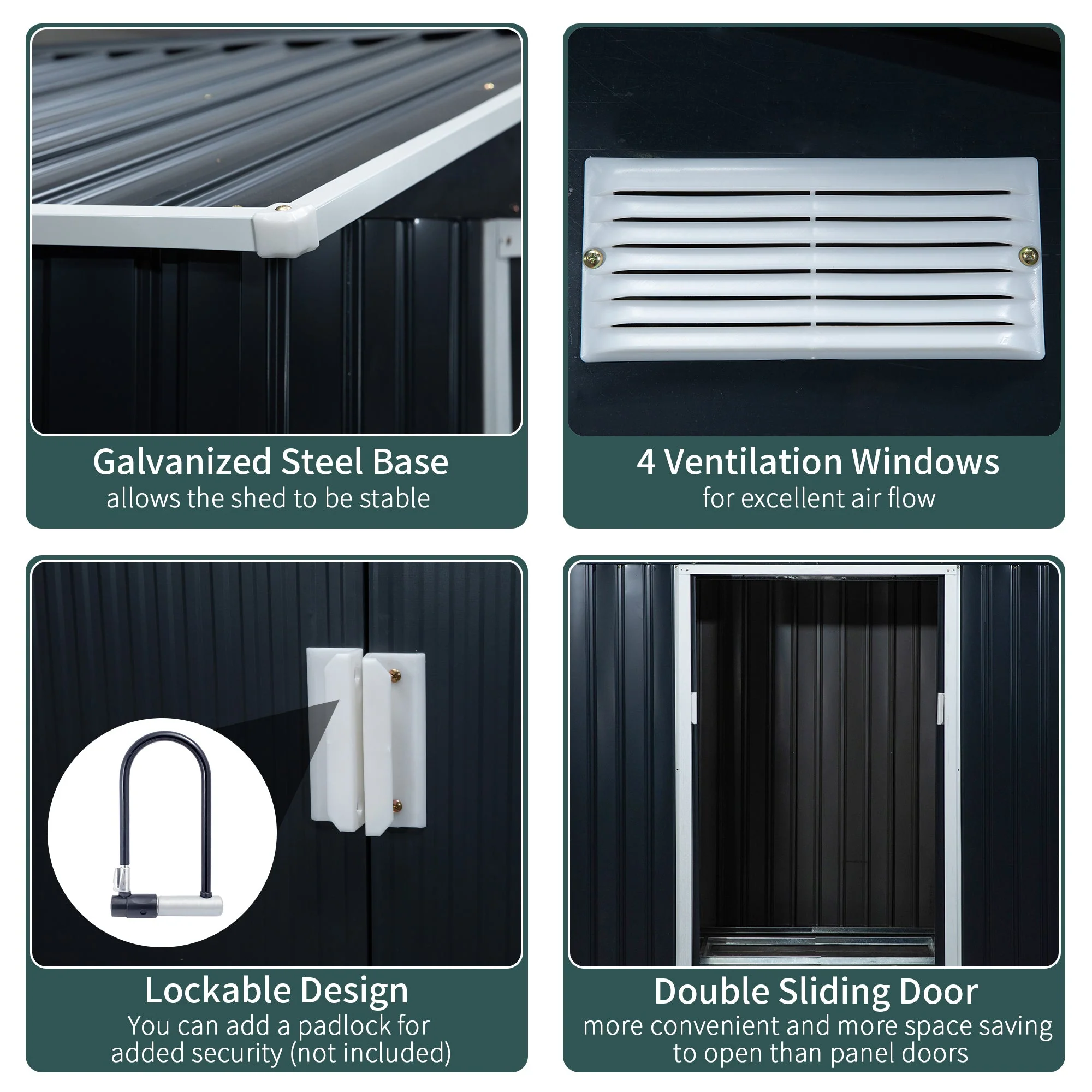 Galvanised 7x 4' Double Door Apex Garden Store Lockable Steel Dark Grey by Steadfast - Image 4