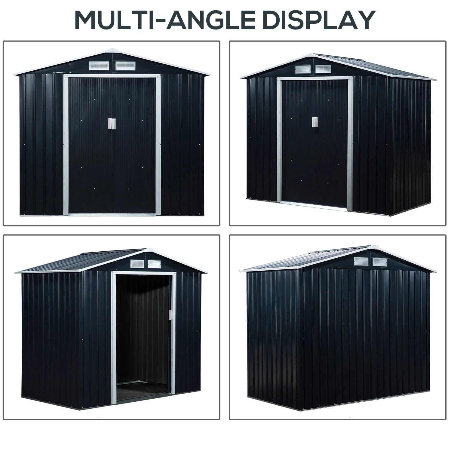 Galvanised 7x 4' Double Door Apex Garden Store Lockable Steel Dark Grey by Steadfast - Image 6