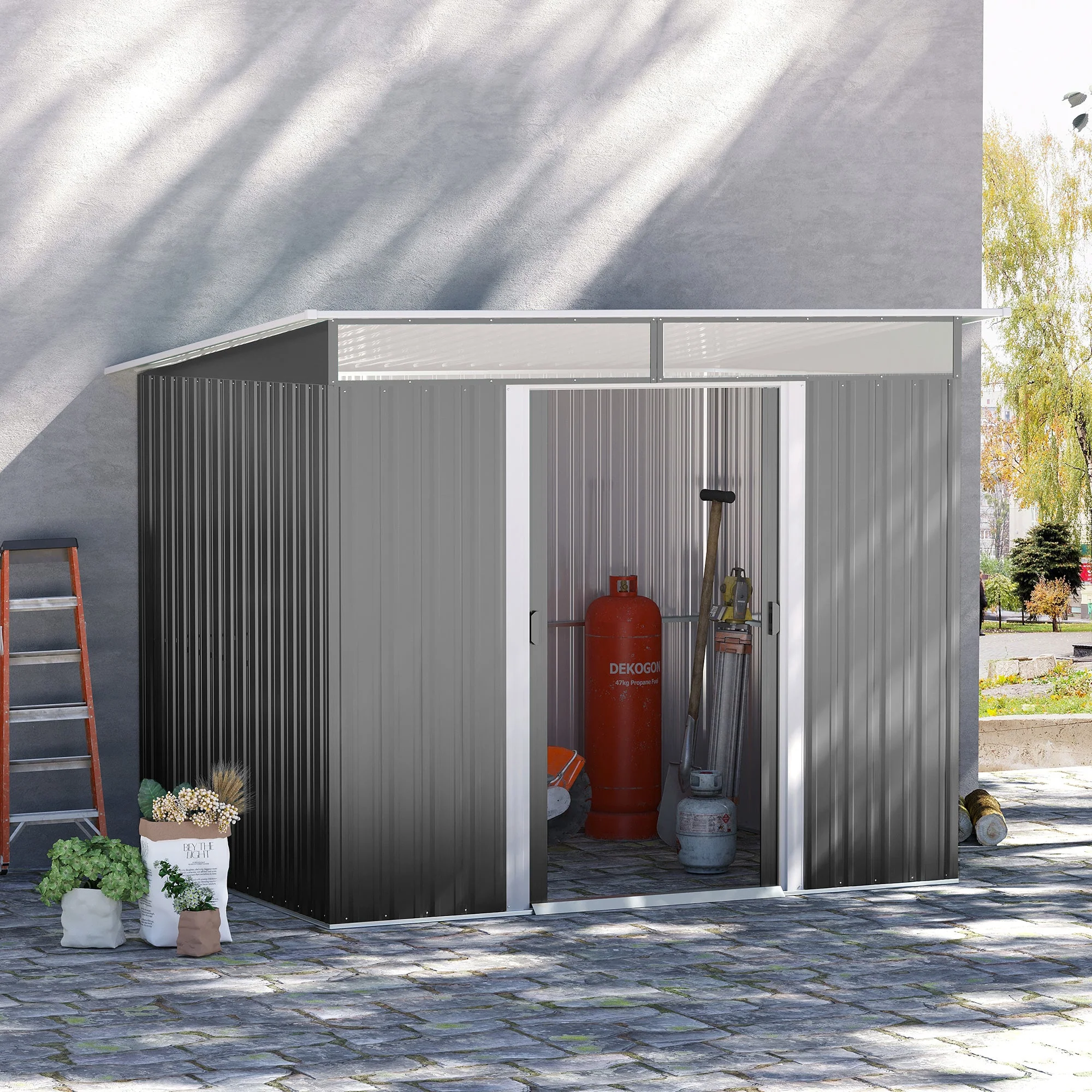 Galvanised 8.5 x 6' Double Door Pent Garden Shed With Ventilation Steel Grey by Steadfast - Image 2