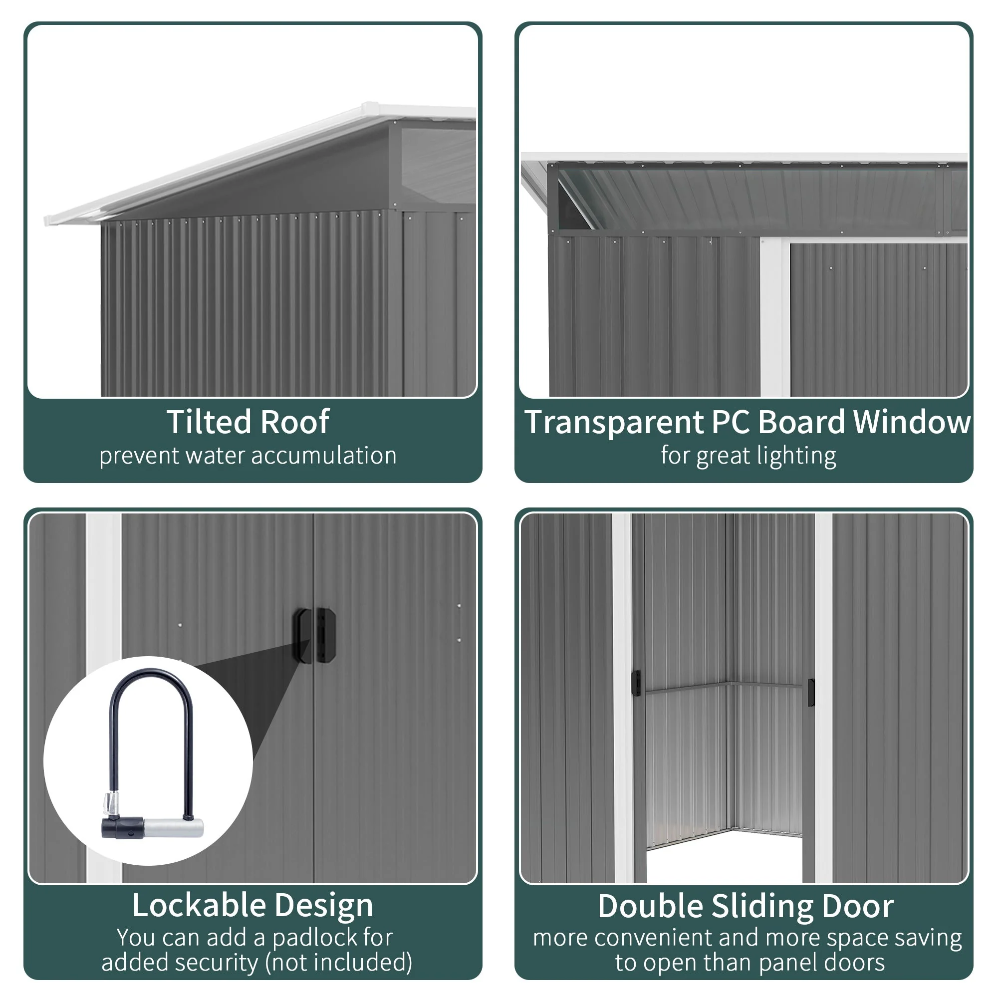 Galvanised 8.5 x 6' Double Door Pent Garden Shed With Ventilation Steel Grey by Steadfast - Image 4