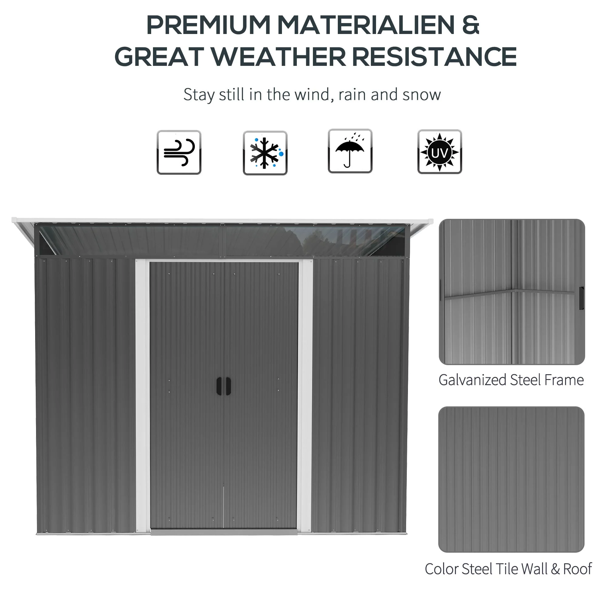 Galvanised 8.5 x 6' Double Door Pent Garden Shed With Ventilation Steel Grey by Steadfast - Image 6