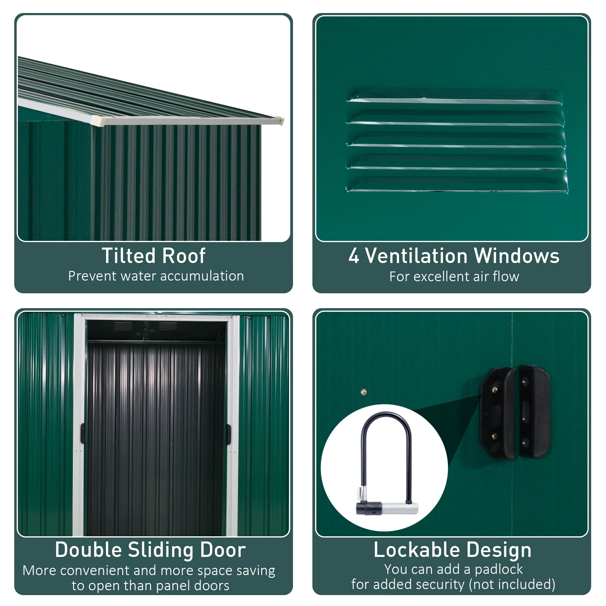 Galvanised 8 x 6' Sliding Double Door Apex Garden Shed With Ventilation Steel Green by Steadfast - Image 6