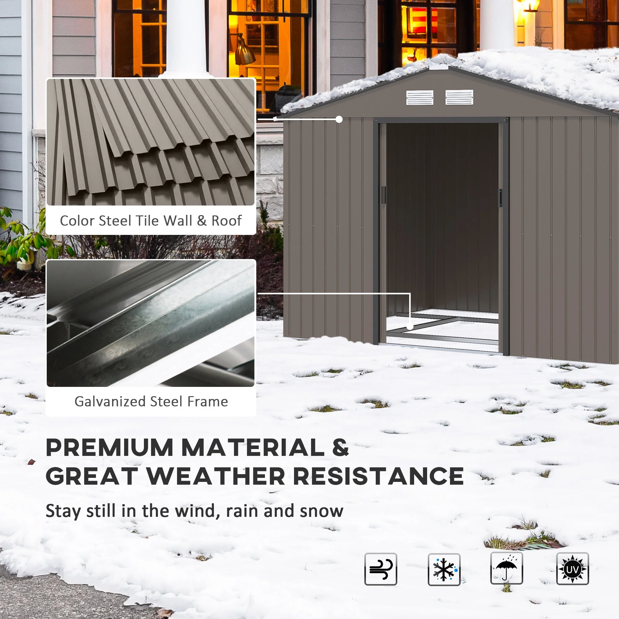 Galvanised 9 x 6' Double Door Apex Garden Shed With Ventilation Steel Brown by Steadfast - Image 3