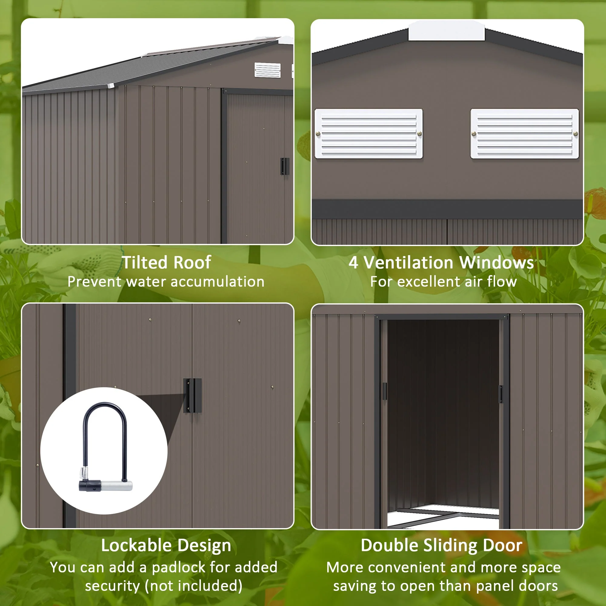 Galvanised 9 x 6' Double Door Apex Garden Shed With Ventilation Steel Brown by Steadfast - Image 4
