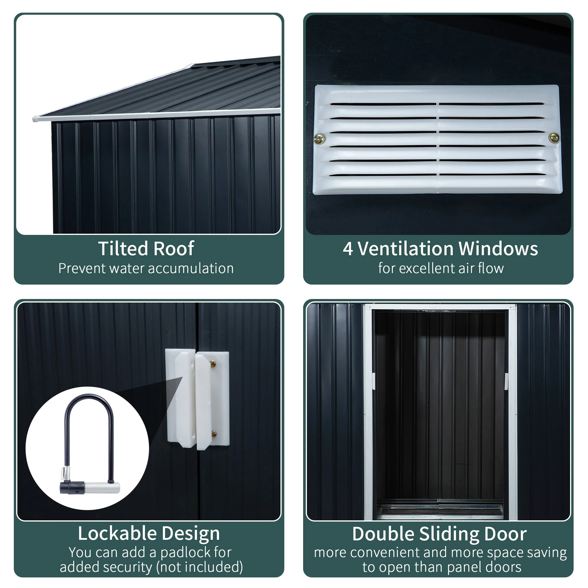 Galvanised 9 x 6' Double Door Apex Garden Shed With Ventilation Steel Dark Grey by Steadfast - Image 7