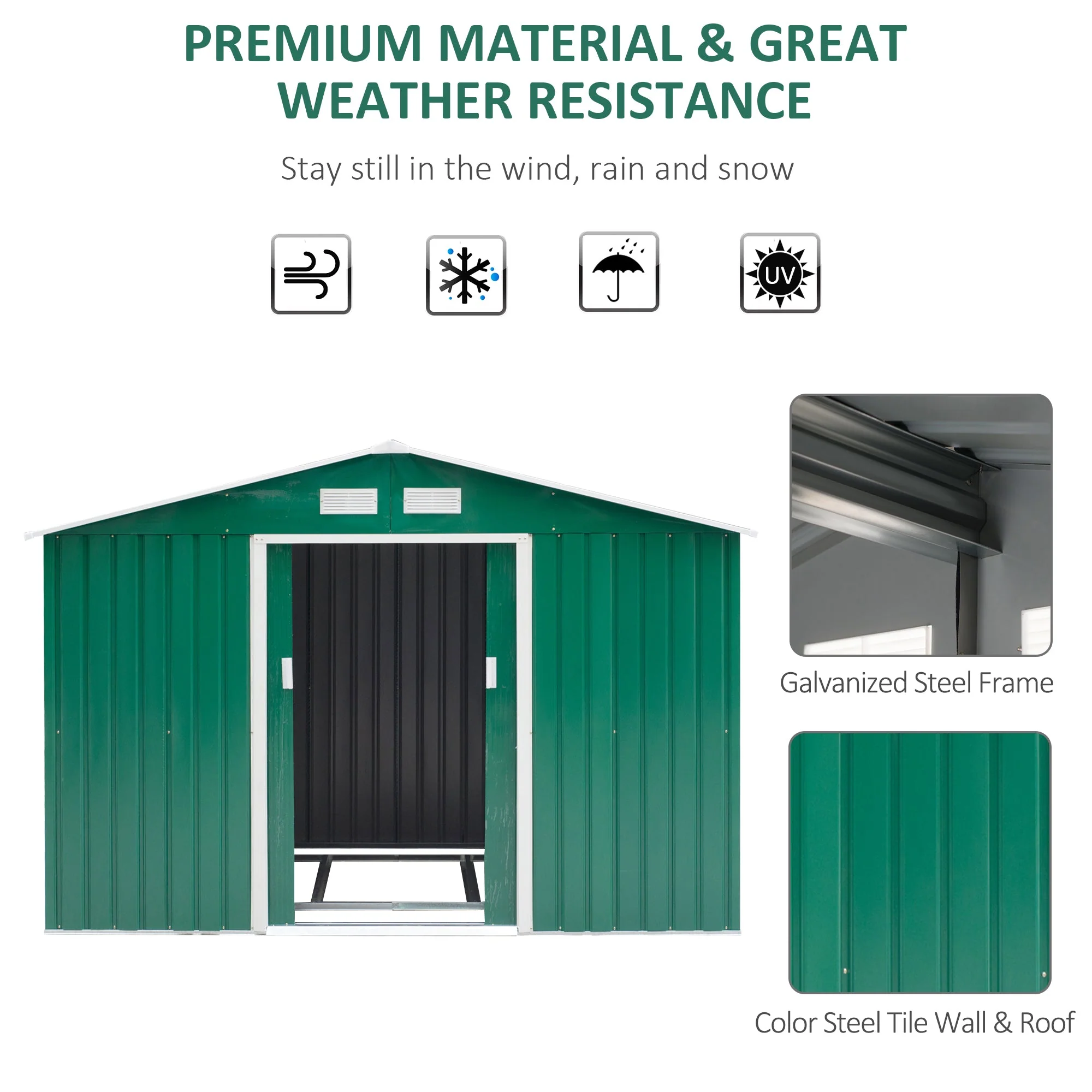 Galvanised 9 x 6' Double Door Apex Garden Shed With Ventilation Steel Green by Steadfast - Image 4