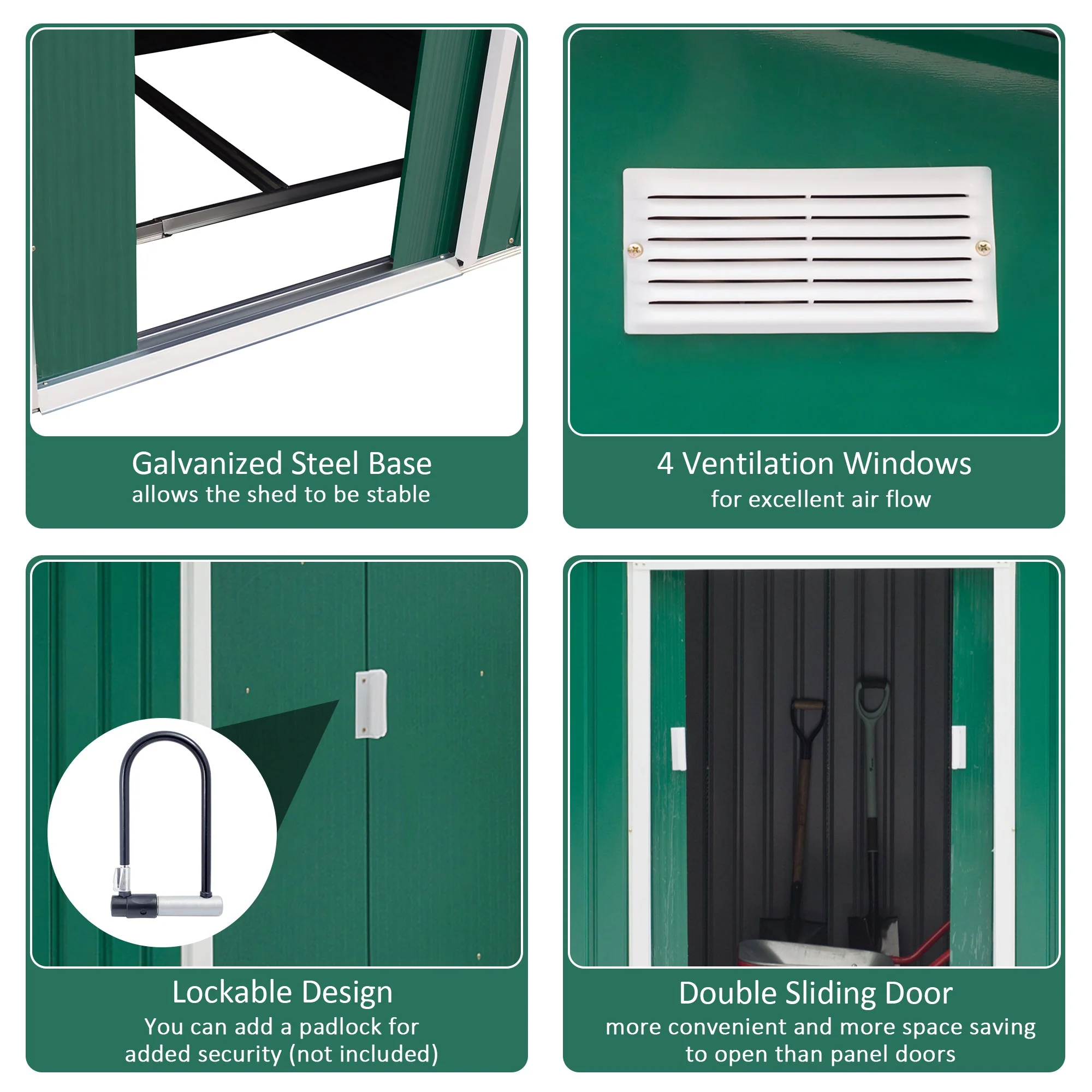Galvanised 9 x 6' Double Door Apex Garden Shed With Ventilation Steel Green by Steadfast - Image 5