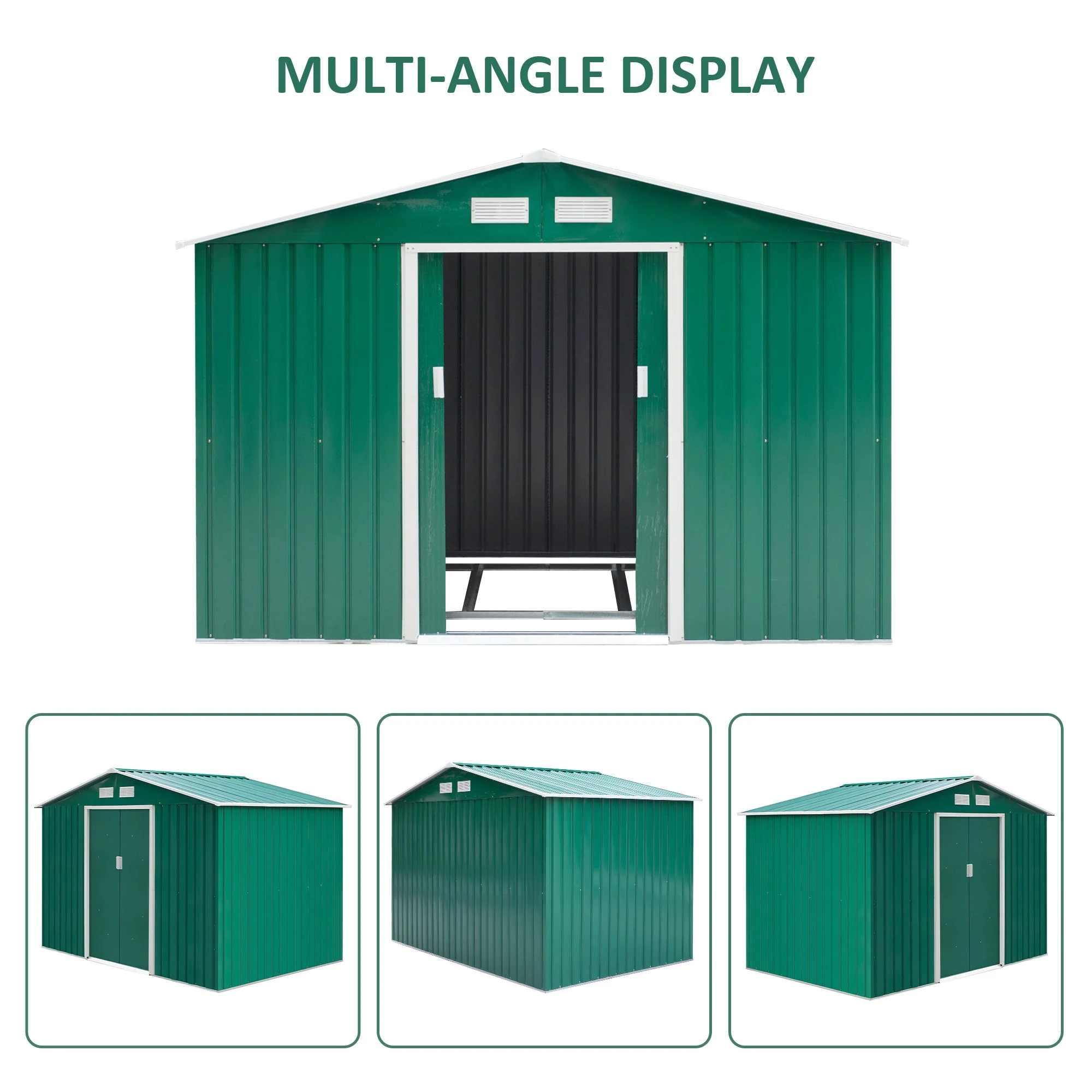 Galvanised 9 x 6' Double Door Apex Garden Shed With Ventilation Steel Green by Steadfast - Image 7