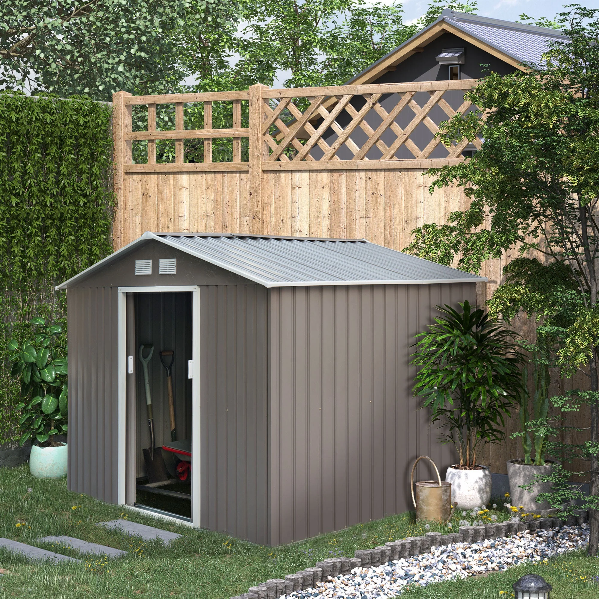 Galvanised 9 x 6' Double Door Apex Garden Shed With Ventilation Steel Grey by Steadfast - Image 2