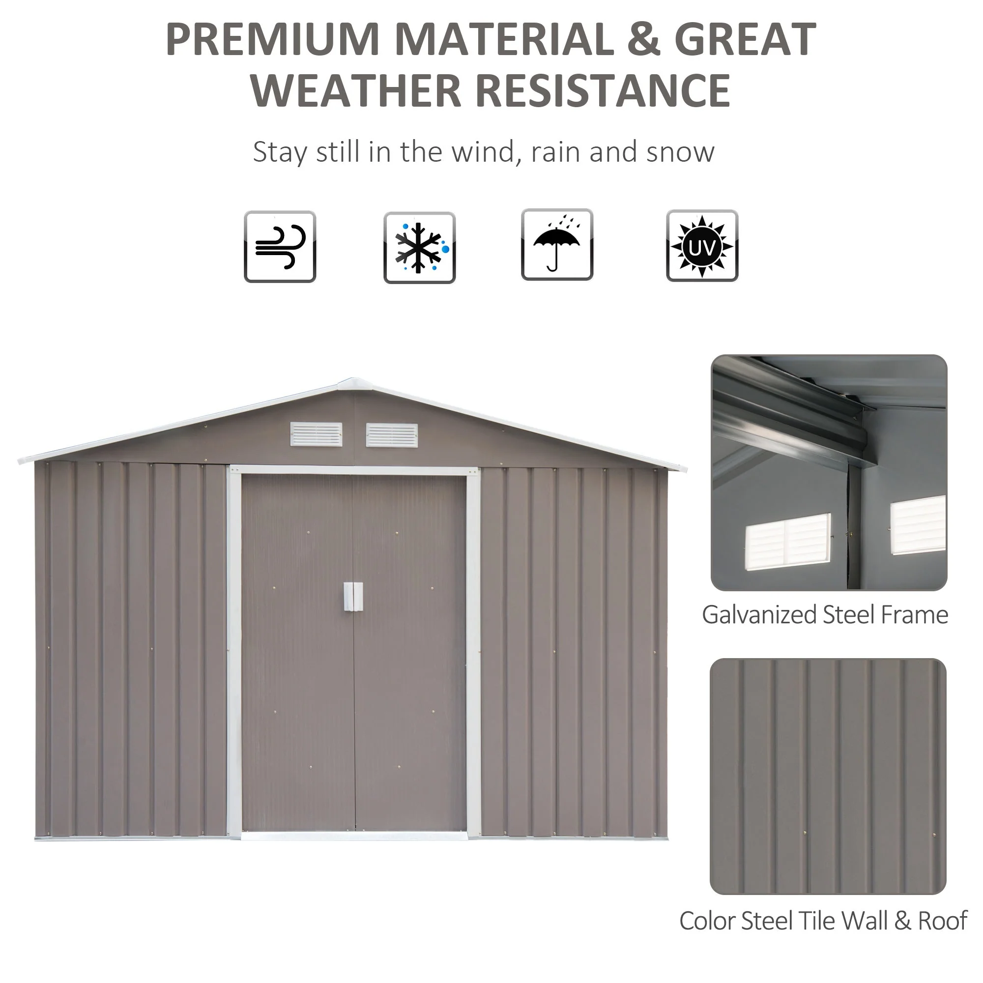 Galvanised 9 x 6' Double Door Apex Garden Shed With Ventilation Steel Grey by Steadfast - Image 4