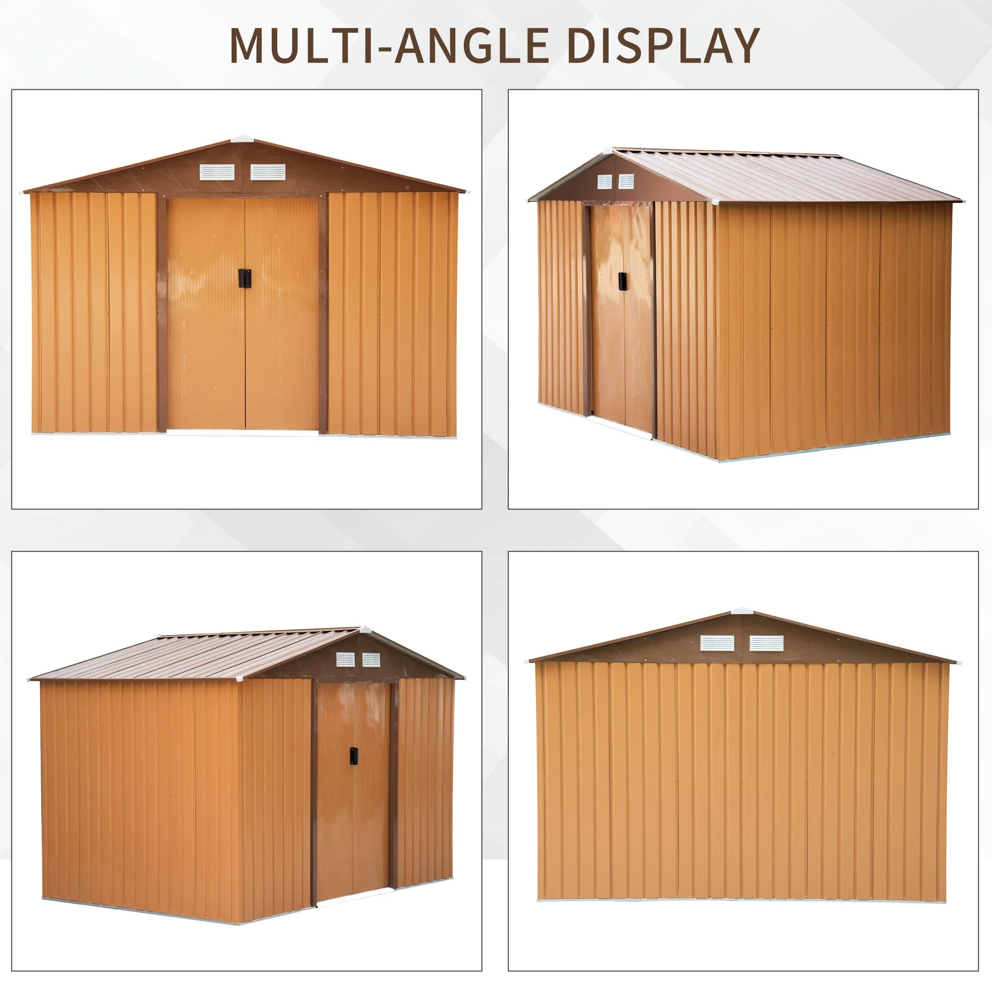 Galvanised 9 x 6' Sliding Double Door Apex Garden Shed With Ventilation Steel Light Brown by Steadfast - Image 4