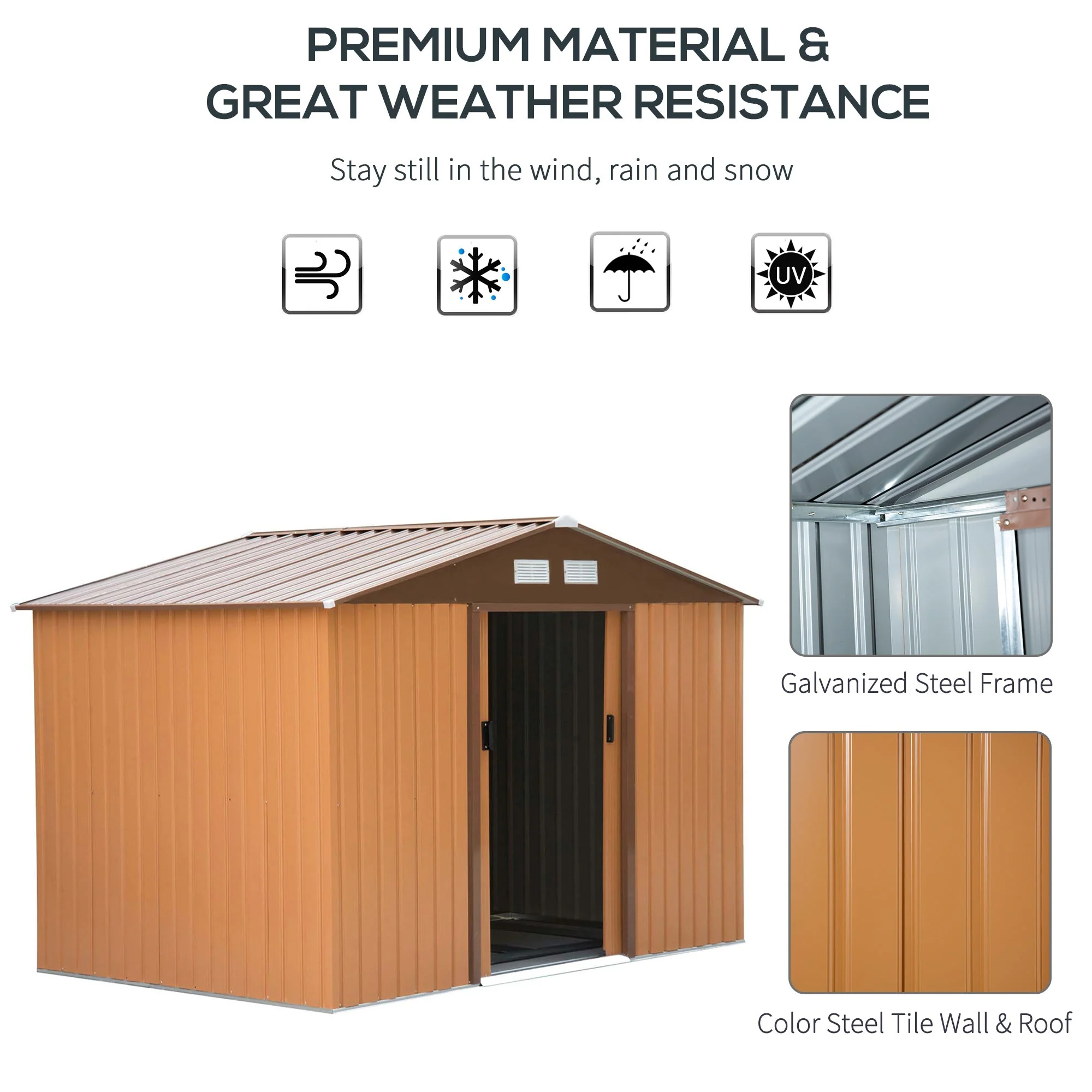 Galvanised 9 x 6' Sliding Double Door Apex Garden Shed With Ventilation Steel Light Brown by Steadfast - Image 5