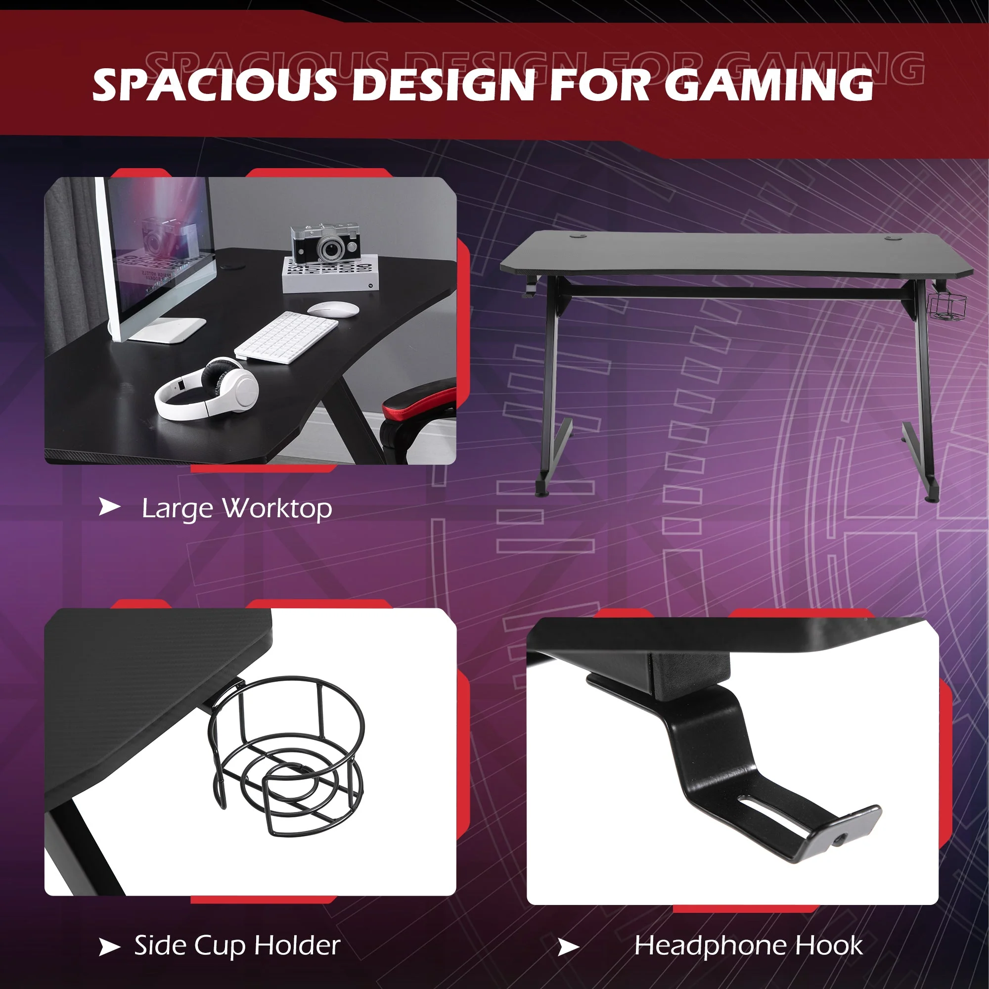 Gaming Desk Steel Frame with Cup Holder - Image 4
