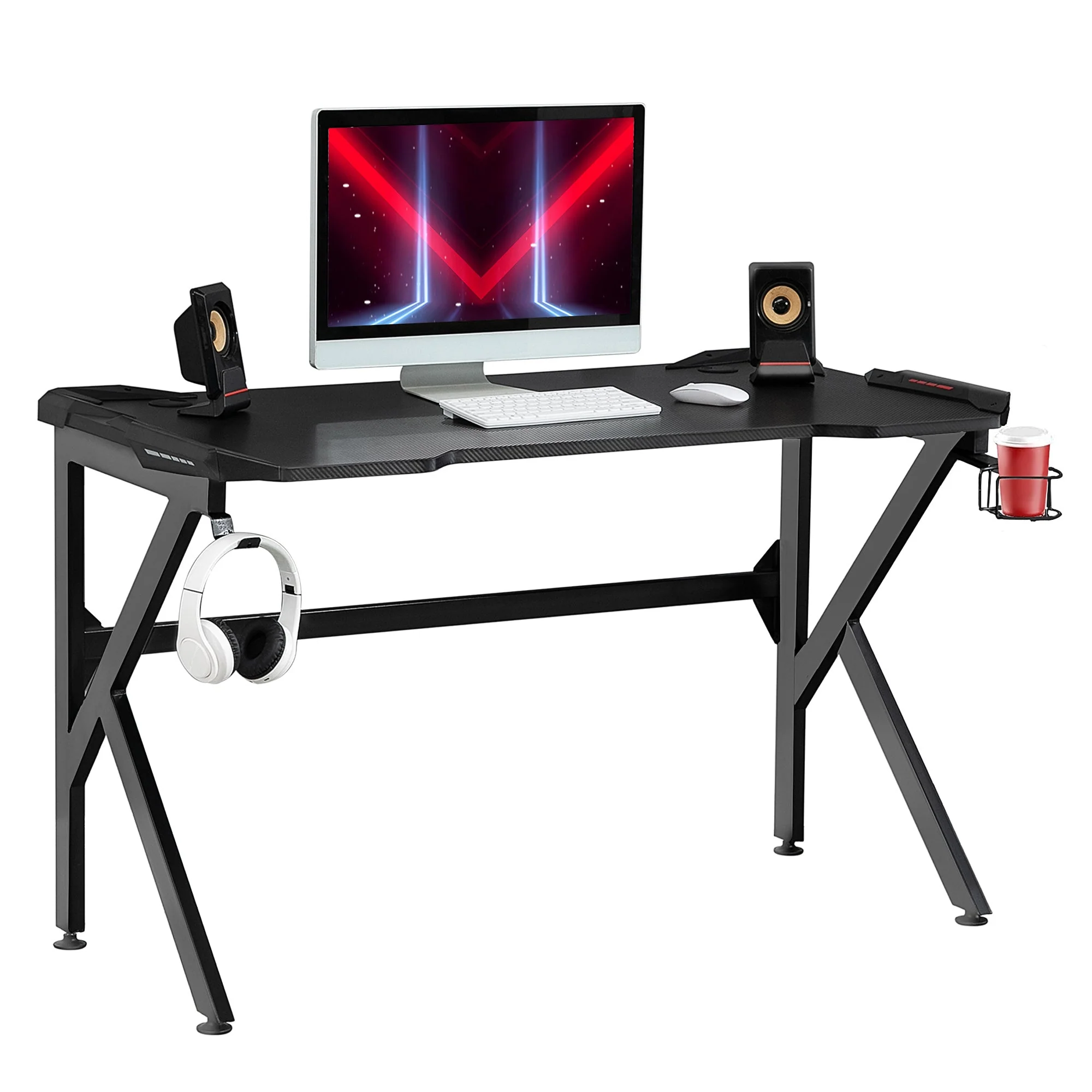 Gaming desk with Cup Holder Headphone Hook Feet Adjustable 120 x 66 x 75cm Black - Image 2
