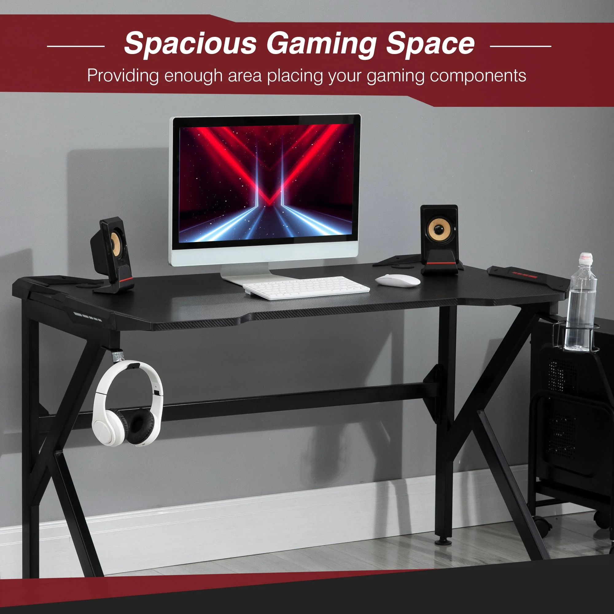 Gaming desk with Cup Holder Headphone Hook Feet Adjustable 120 x 66 x 75cm Black - Image 4