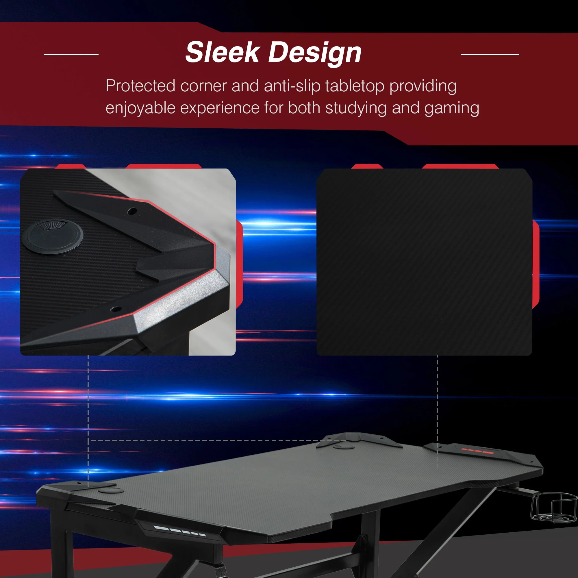 Gaming desk with Cup Holder Headphone Hook Feet Adjustable 120 x 66 x 75cm Black - Image 7
