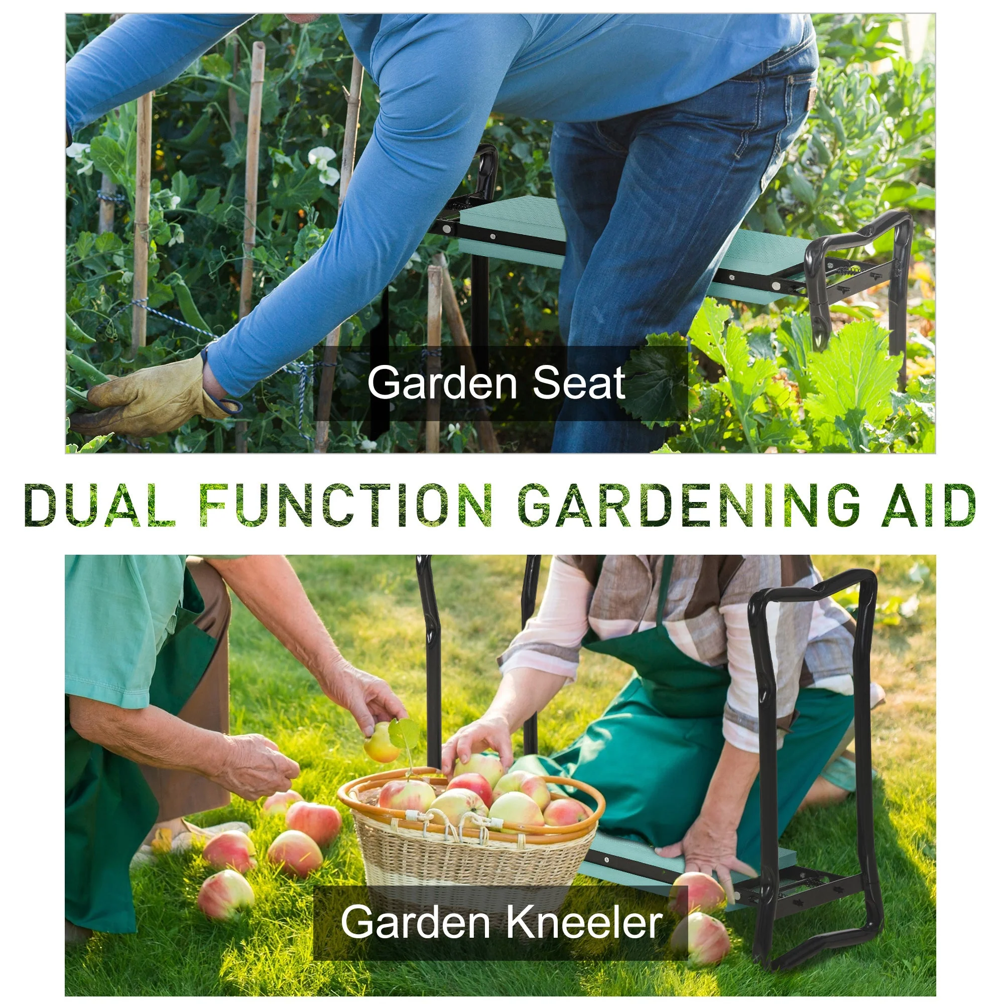 Garden 2 in 1 Kneeler Bench-Green/Black - Image 4