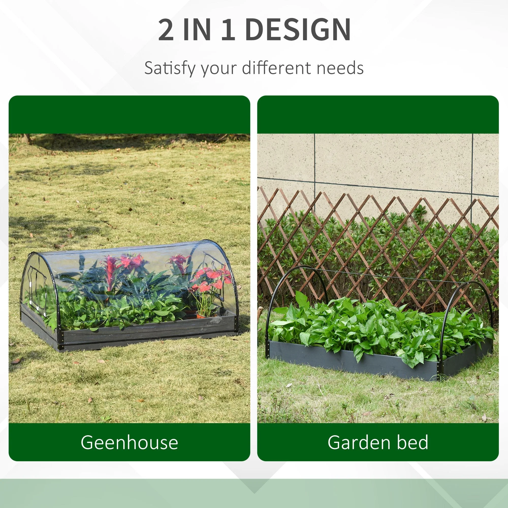 Garden Bed Planter Kit Box Greenhouse w/ Windows Dual Use 120 x 79 x 53cm - Image 4