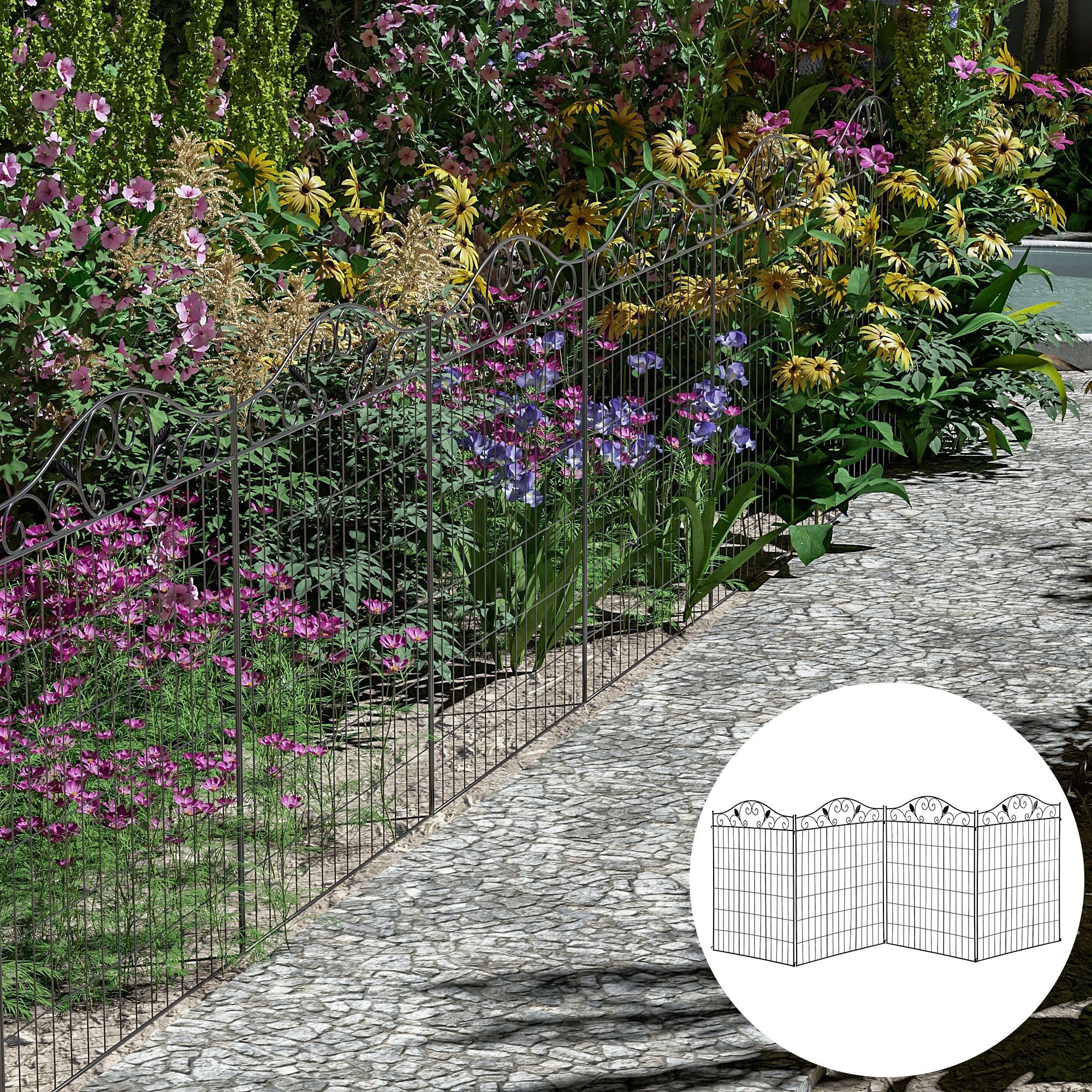 Garden Decorative Fence 4 Panels 44in x 12ft Steel Border Edging for Landscaping - Image 2