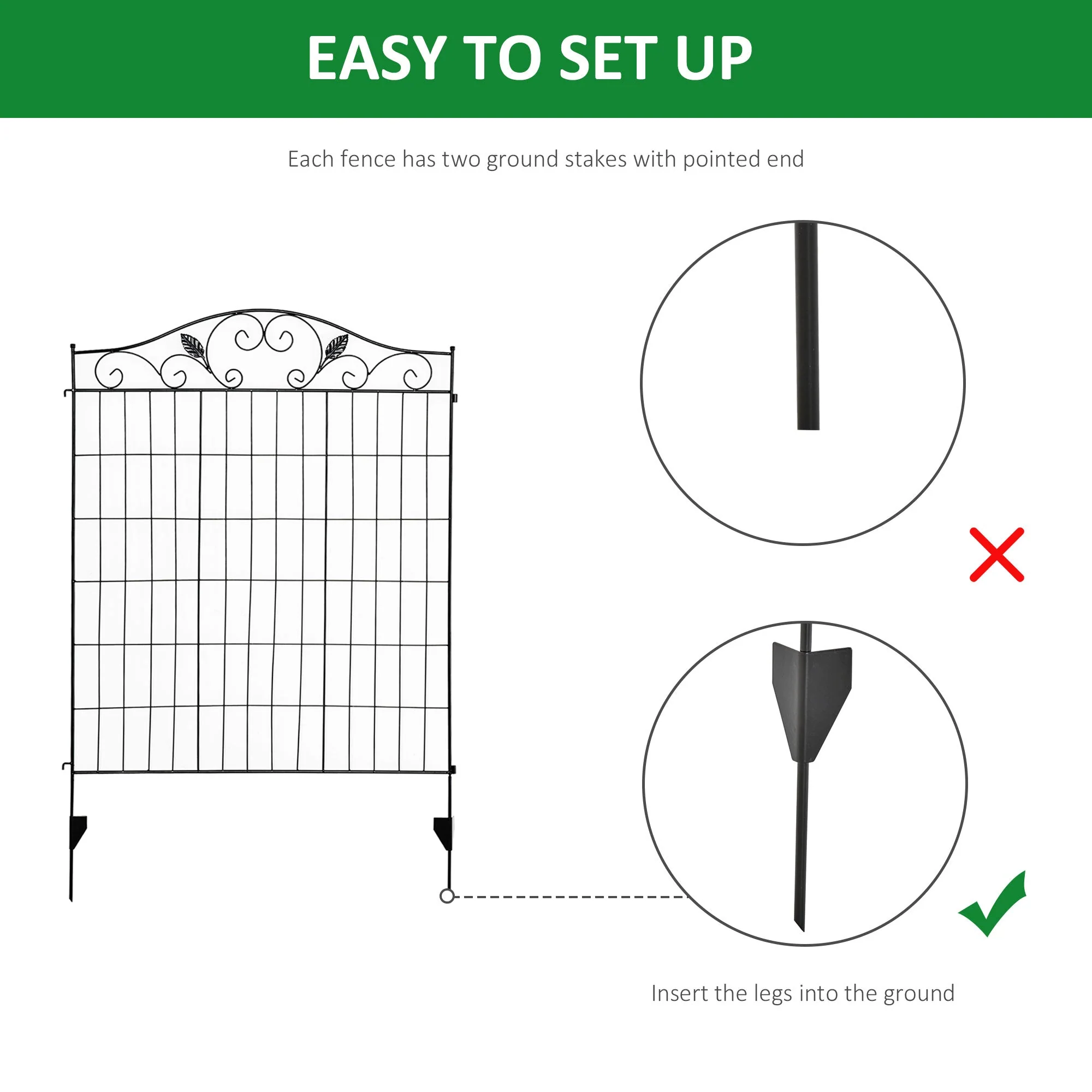 Garden Decorative Fence 4 Panels 44in x 12ft Steel Border Edging for Landscaping - Image 4