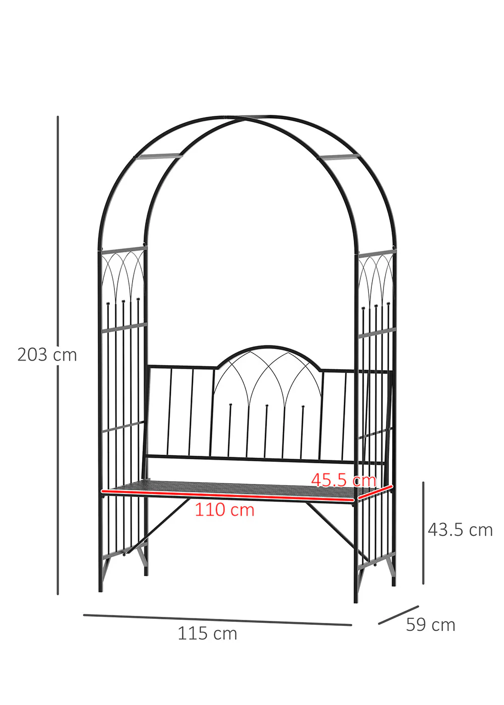 Garden Metal Arch Bench Outdoor Patio Rose Trellis Arbour Pergola for Climbing Plant Antique Style 2 Seater Chair - Image 3