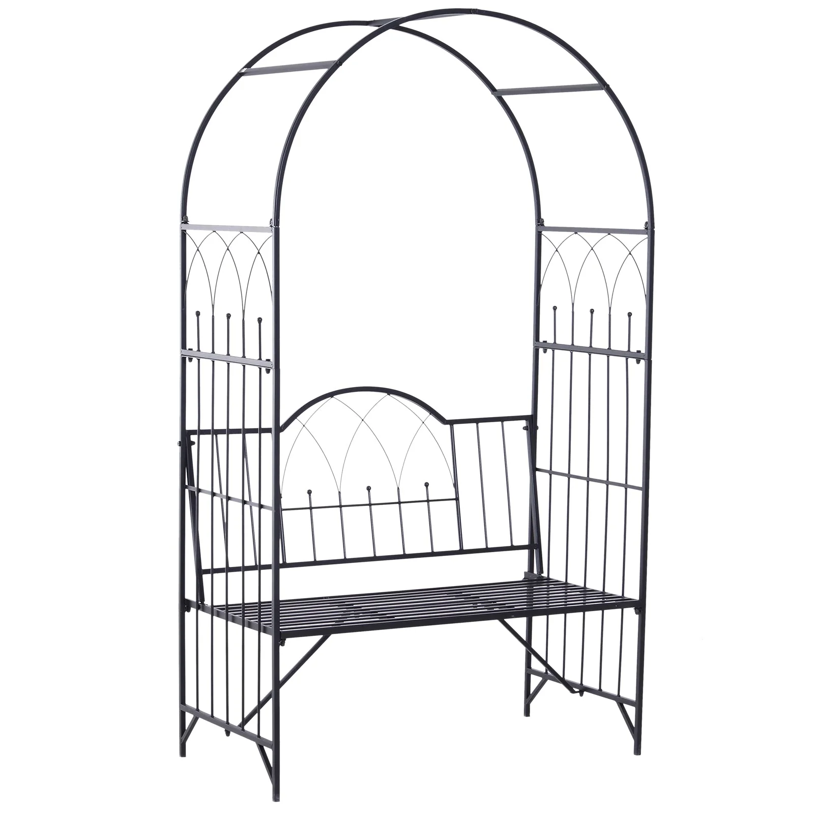 Garden Metal Arch Bench Outdoor Patio Rose Trellis Arbour Pergola for Climbing Plant Antique Style 2 Seater Chair - Image 7