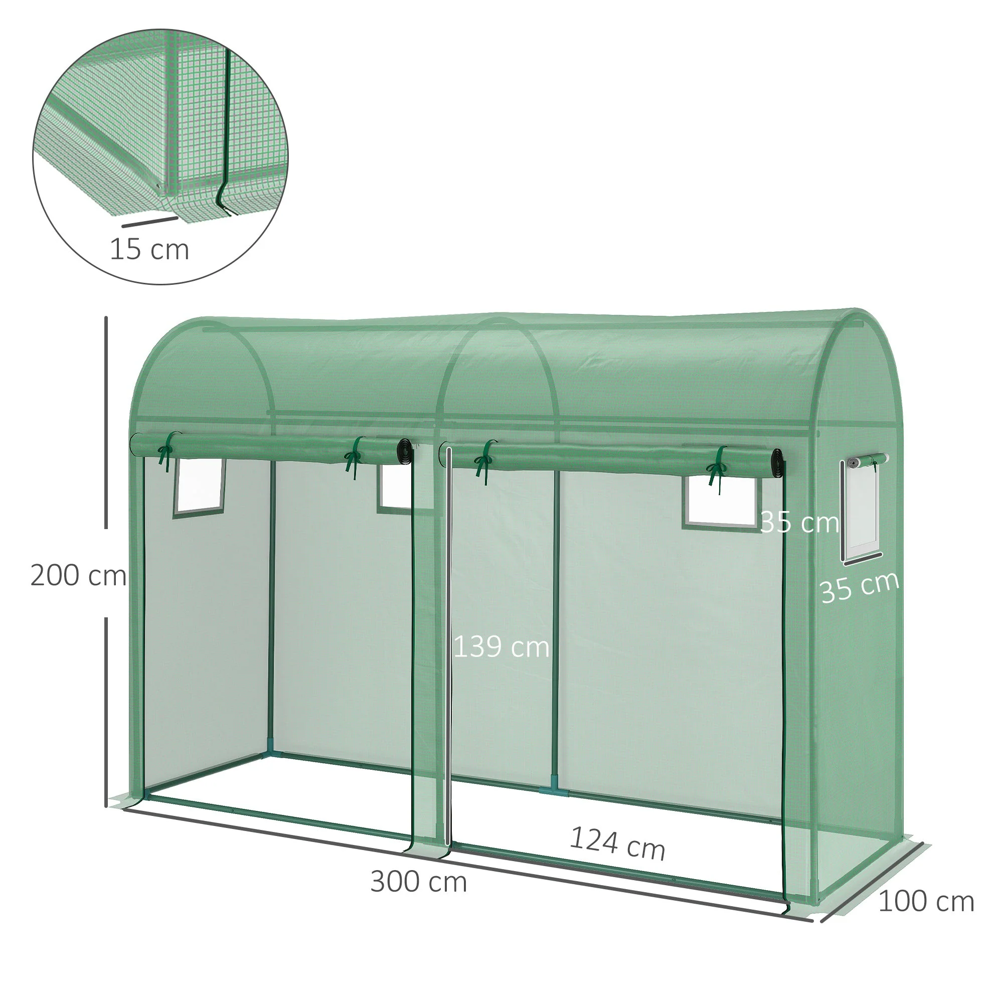 Garden Plant Tomato Growth Greenhouse W/ Double Doors & 4 Windows PE Cover Steel Frame Green - Image 3